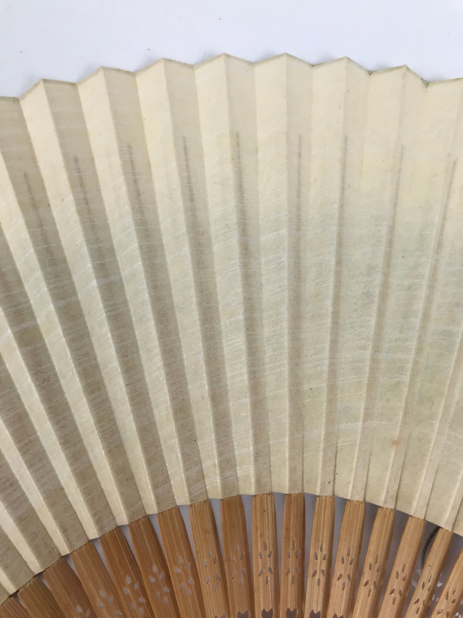 Japanese Paper Folding Fan Sensu Vtg Bamboo Frame Take Leaves Blue Beige 4D903