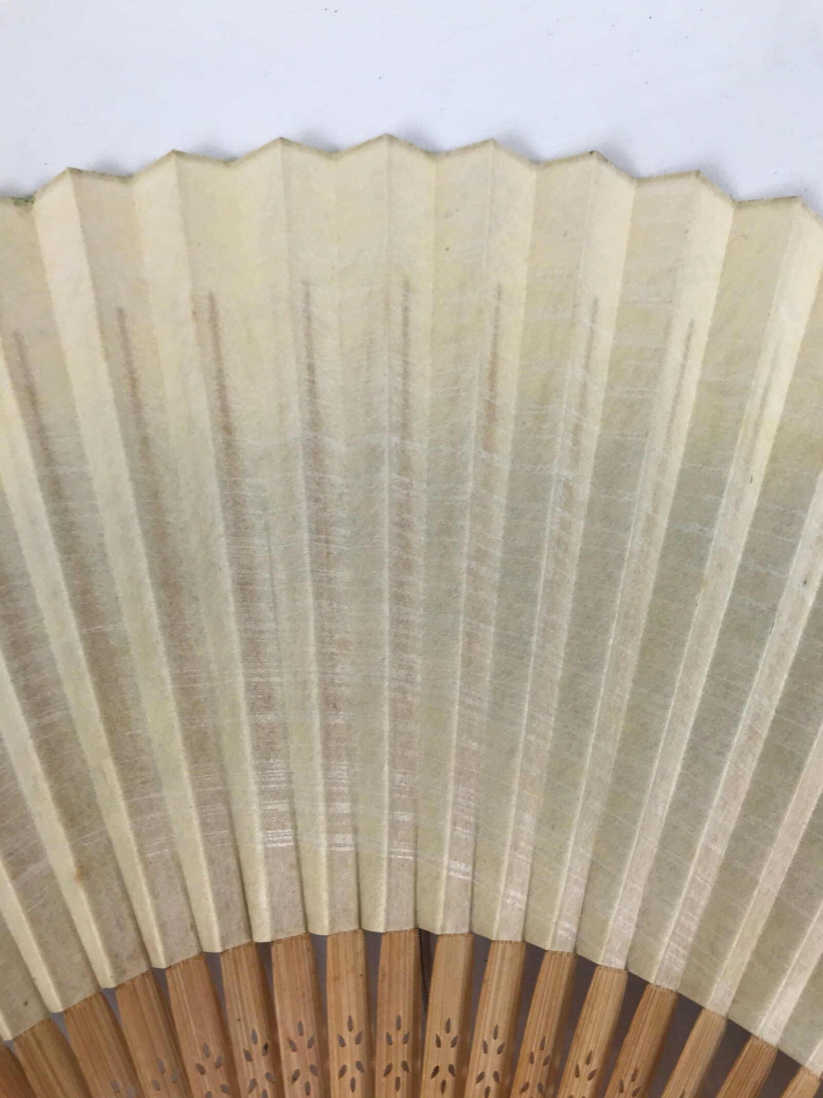 Japanese Paper Folding Fan Sensu Vtg Bamboo Frame Take Leaves Blue Beige 4D903