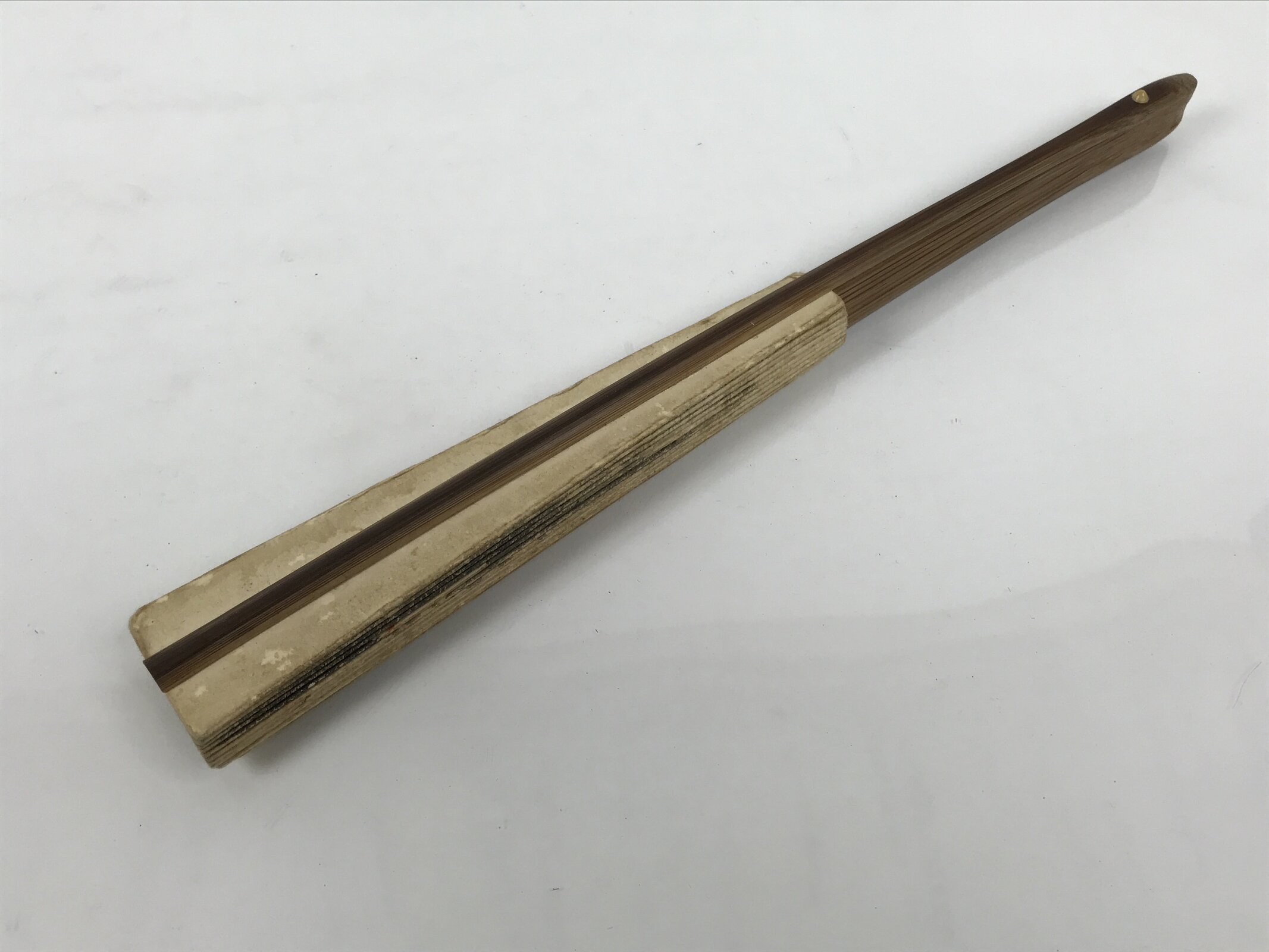 Japanese Paper Folding Fan Sensu Vtg Bamboo Frame White Flower Mountain 5D30