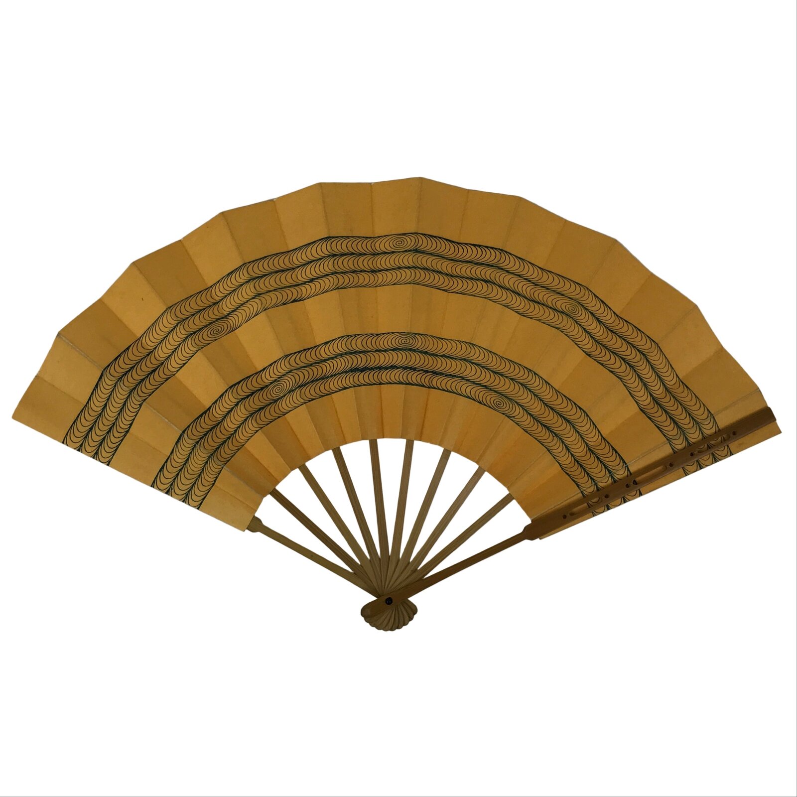 Japanese Paper Folding Fan Sensu Vtg Bamboo Frame Yellow Blue Kanzemizu 4D922