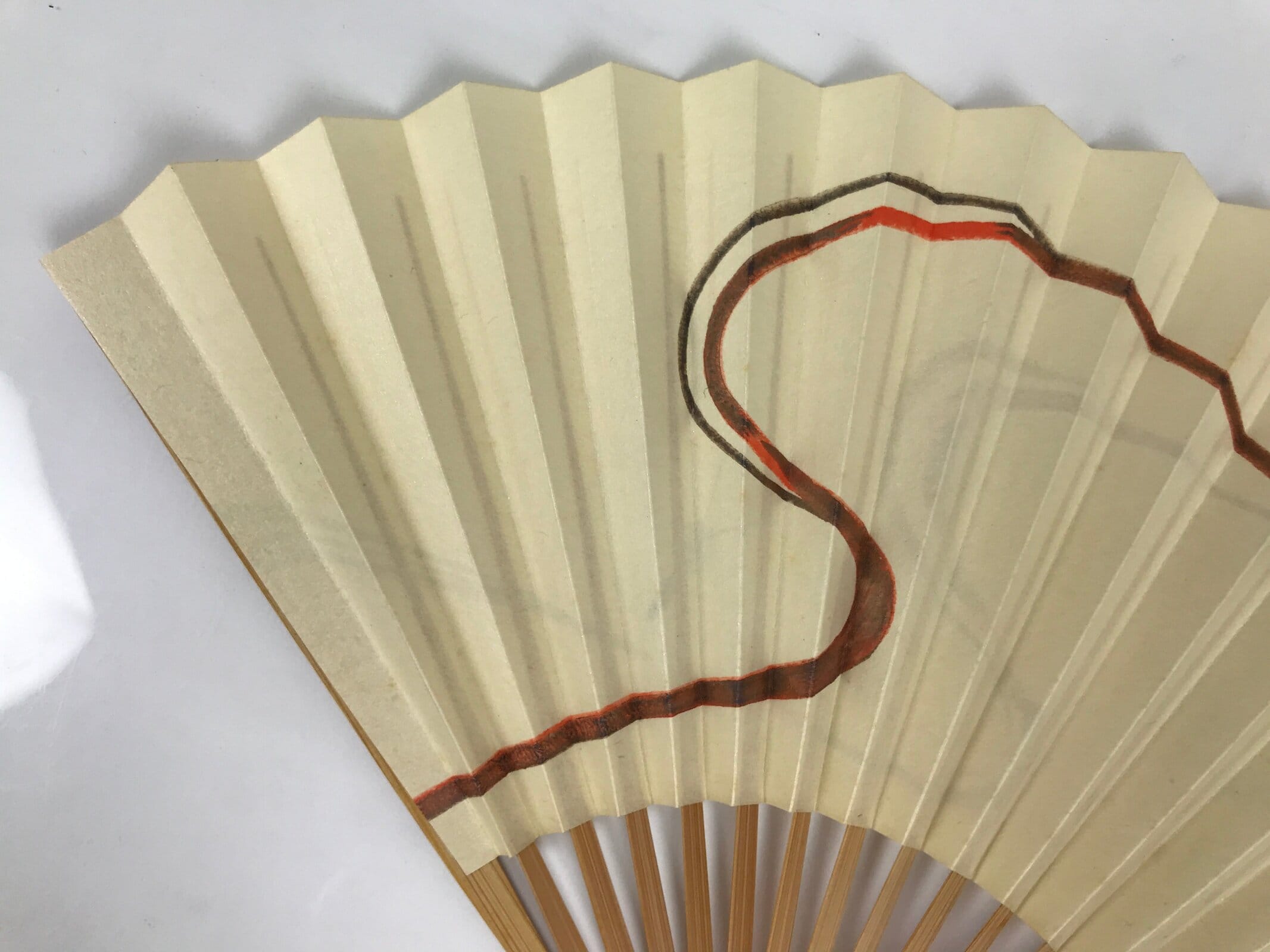 Japanese Paper Folding Fan Sensu Vtg Bamboo Frame Yellow Butterflies Beige 4D955