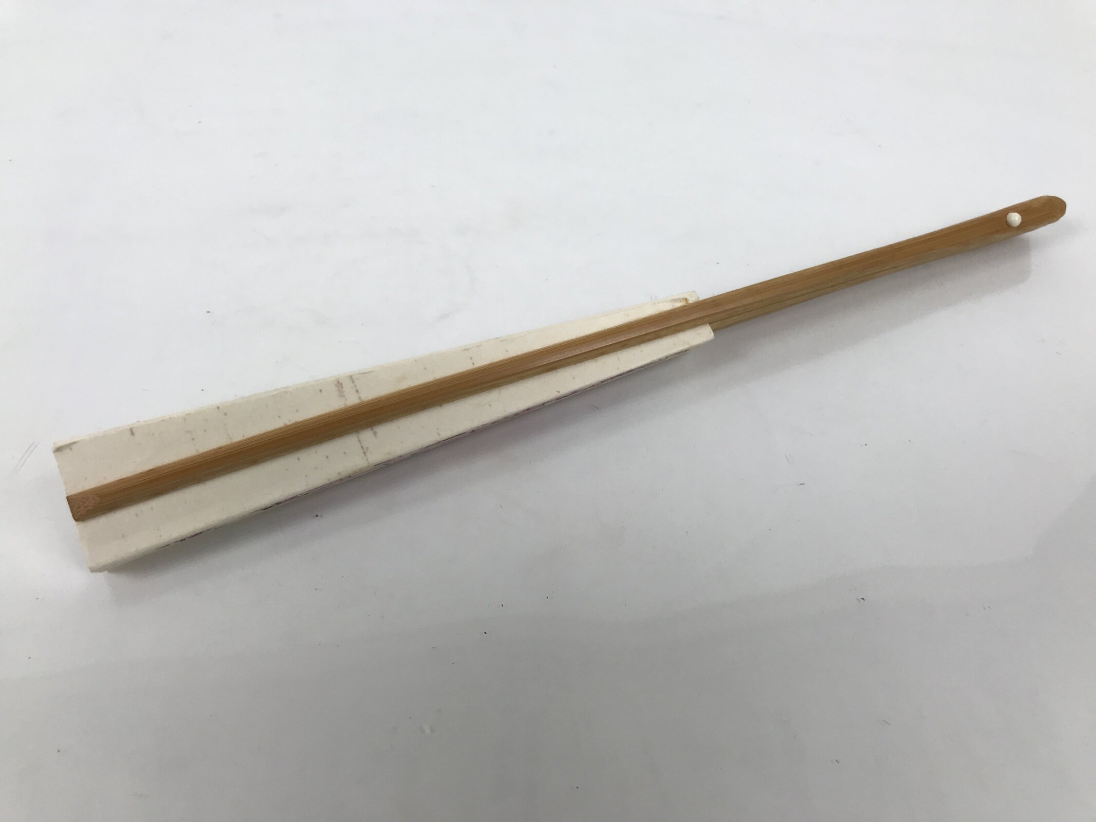 Japanese Paper Folding Fan Sensu Vtg Flowers Drawing Purple Bamboo Frame 4D993