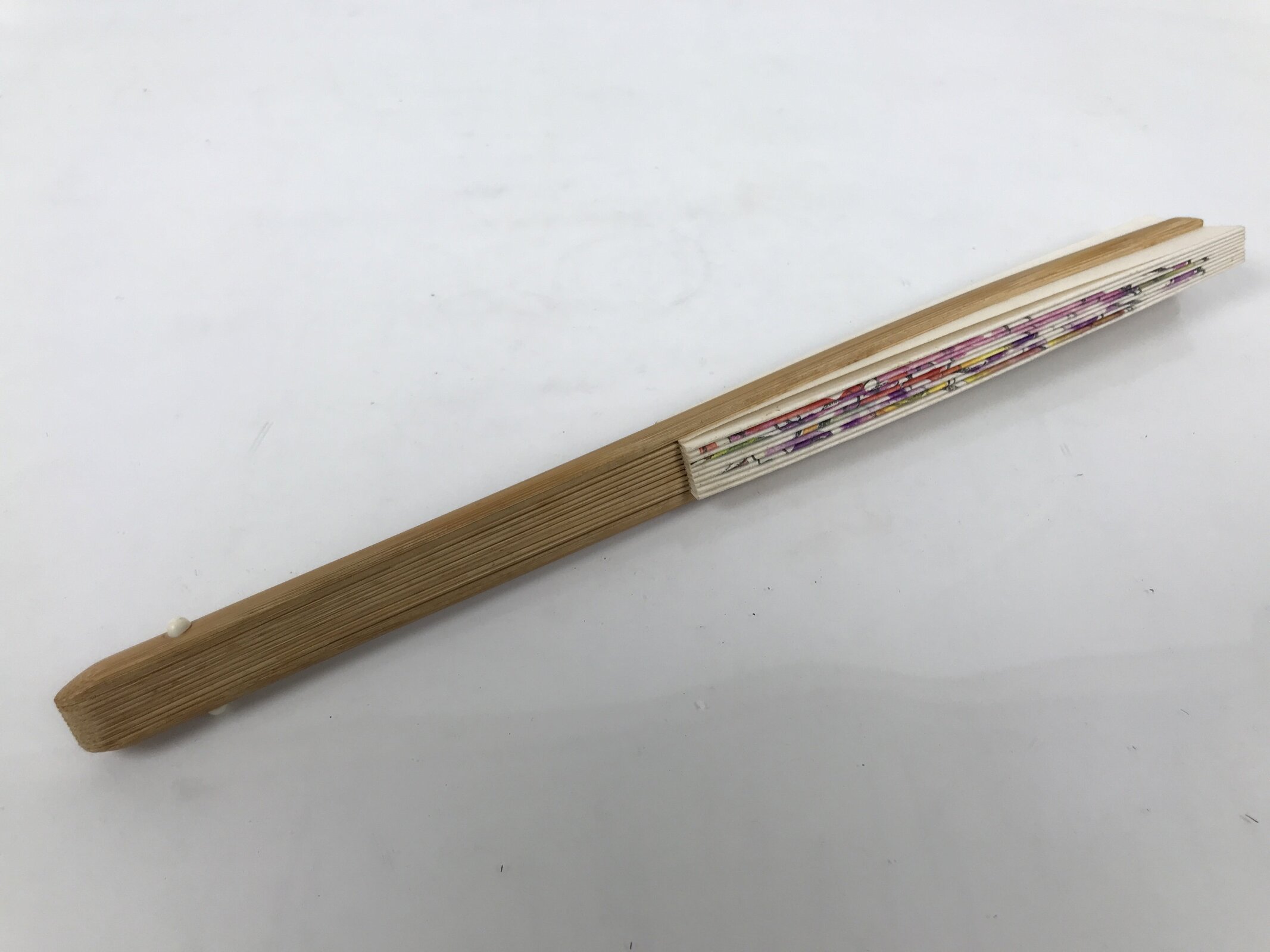 Japanese Paper Folding Fan Sensu Vtg Flowers Drawing Purple Bamboo Frame 4D993