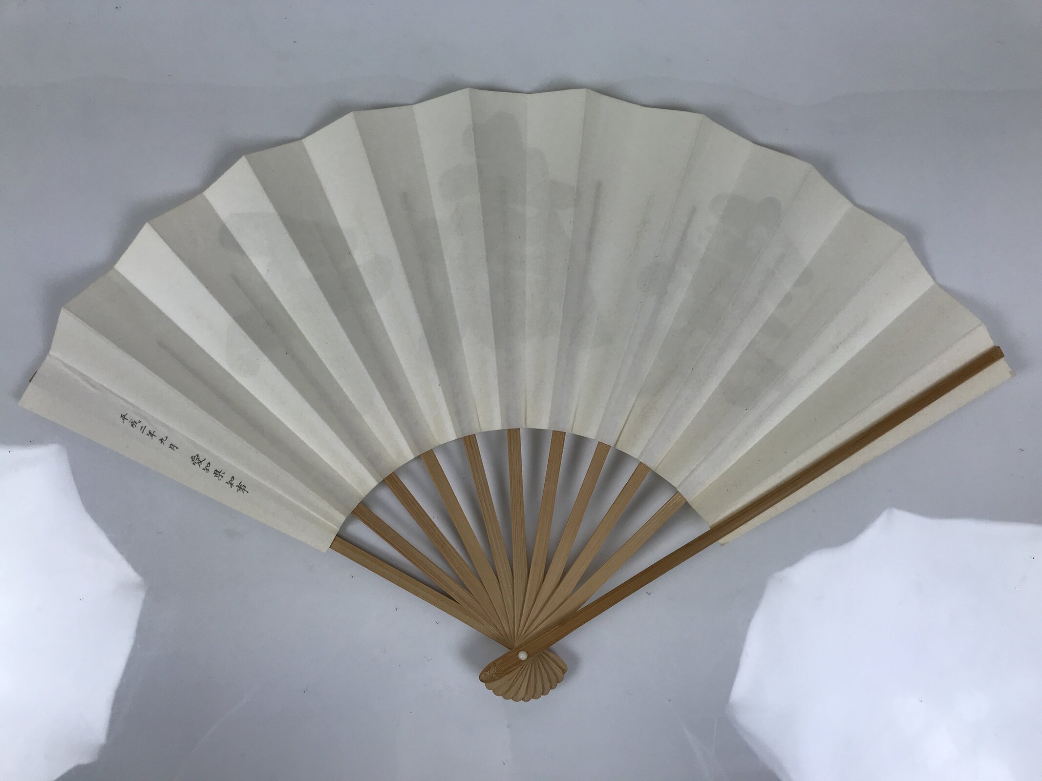 Japanese Paper Folding Fan Sensu Vtg Kanji Flowers Long Life Bamboo Frame 4D994