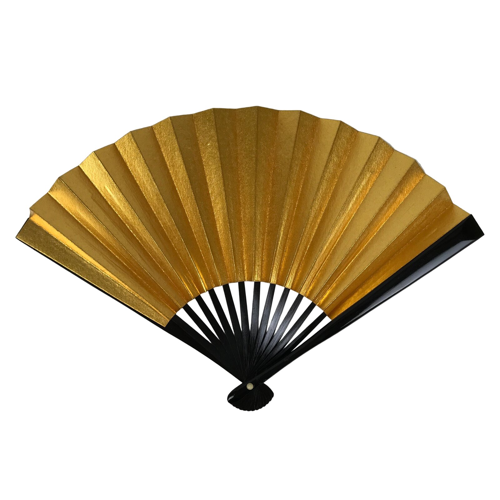 Japanese Paper Folding Fan Sensu Vtg Lacquered Bamboo Gold Silver Formal 4D958