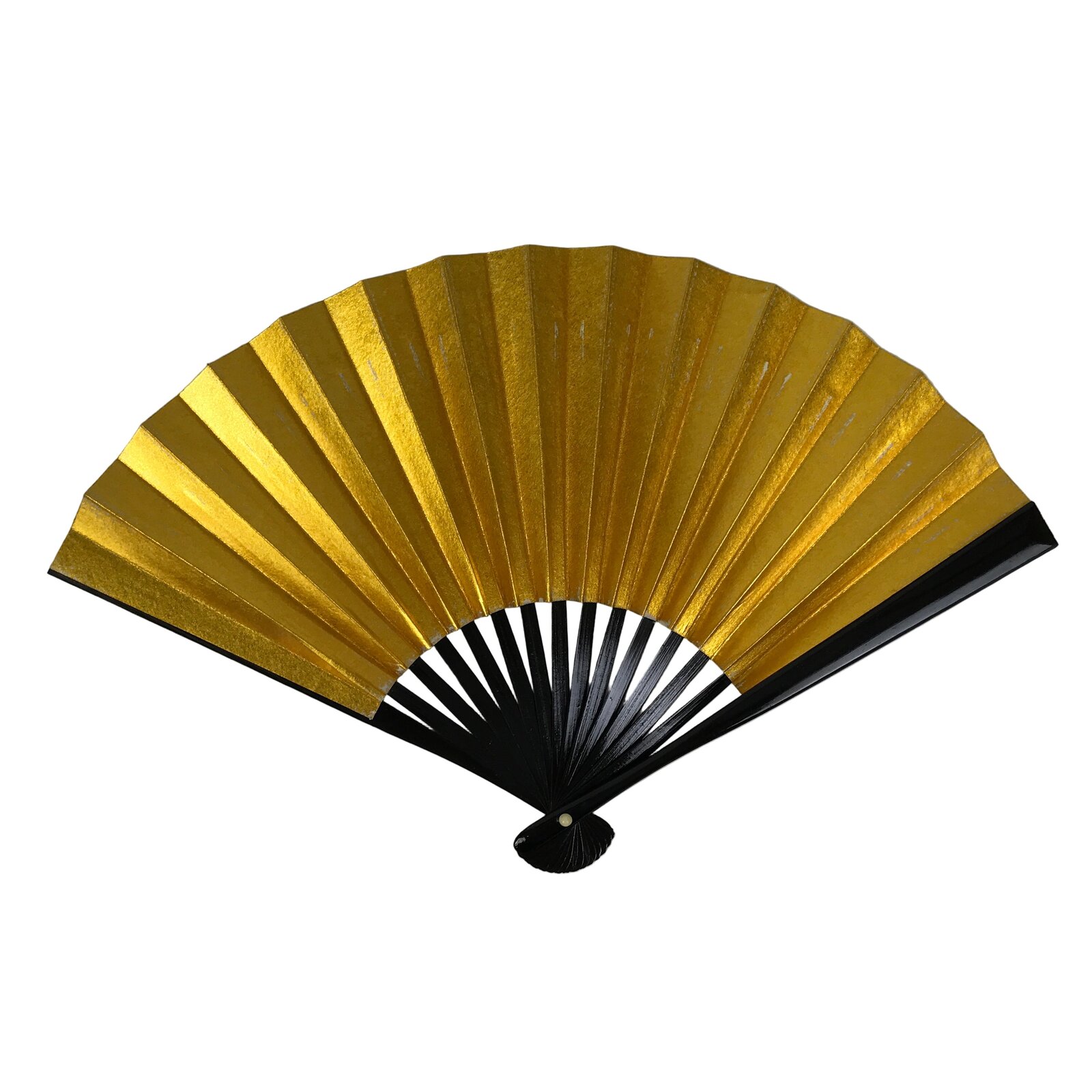 Japanese Paper Folding Fan Sensu Vtg Lacquered Bamboo Gold Silver Formal 4D959
