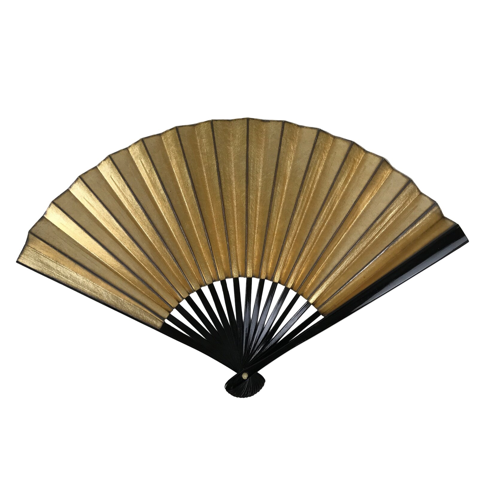 Japanese Paper Folding Fan Sensu Vtg Lacquered Bamboo Gold Silver Formal 4D961