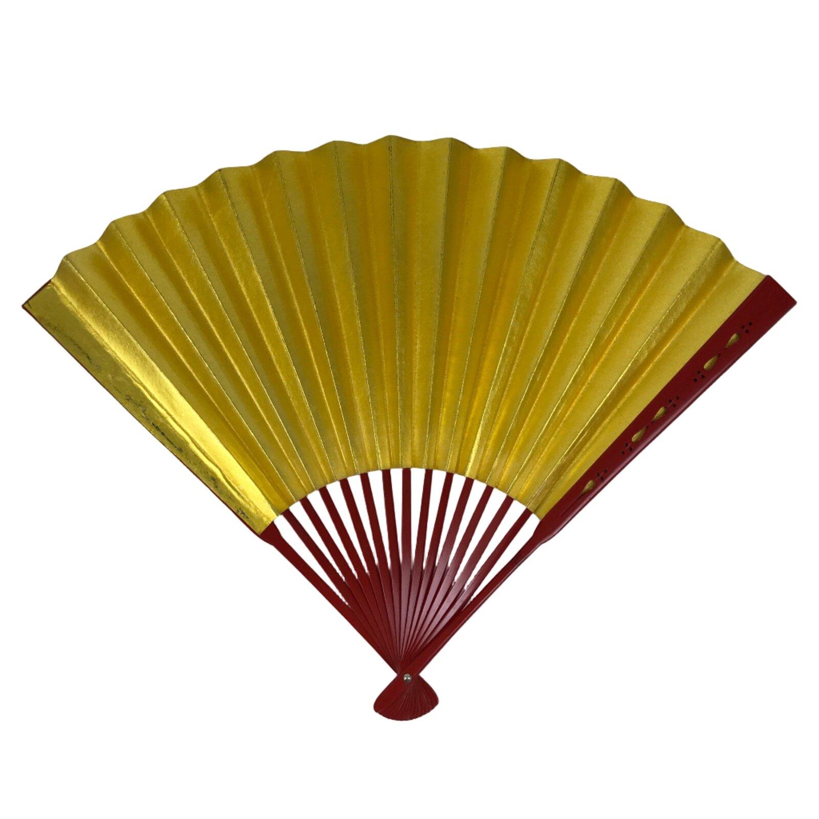 Japanese Paper Folding Fan Sensu Vtg Red Bamboo Frame Silver Gold Blank 4D944