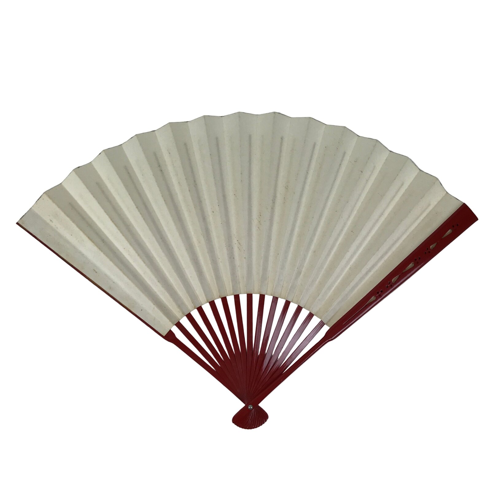 Japanese Paper Folding Fan Sensu Vtg Red Bamboo Frame Simple White Blank 4D945
