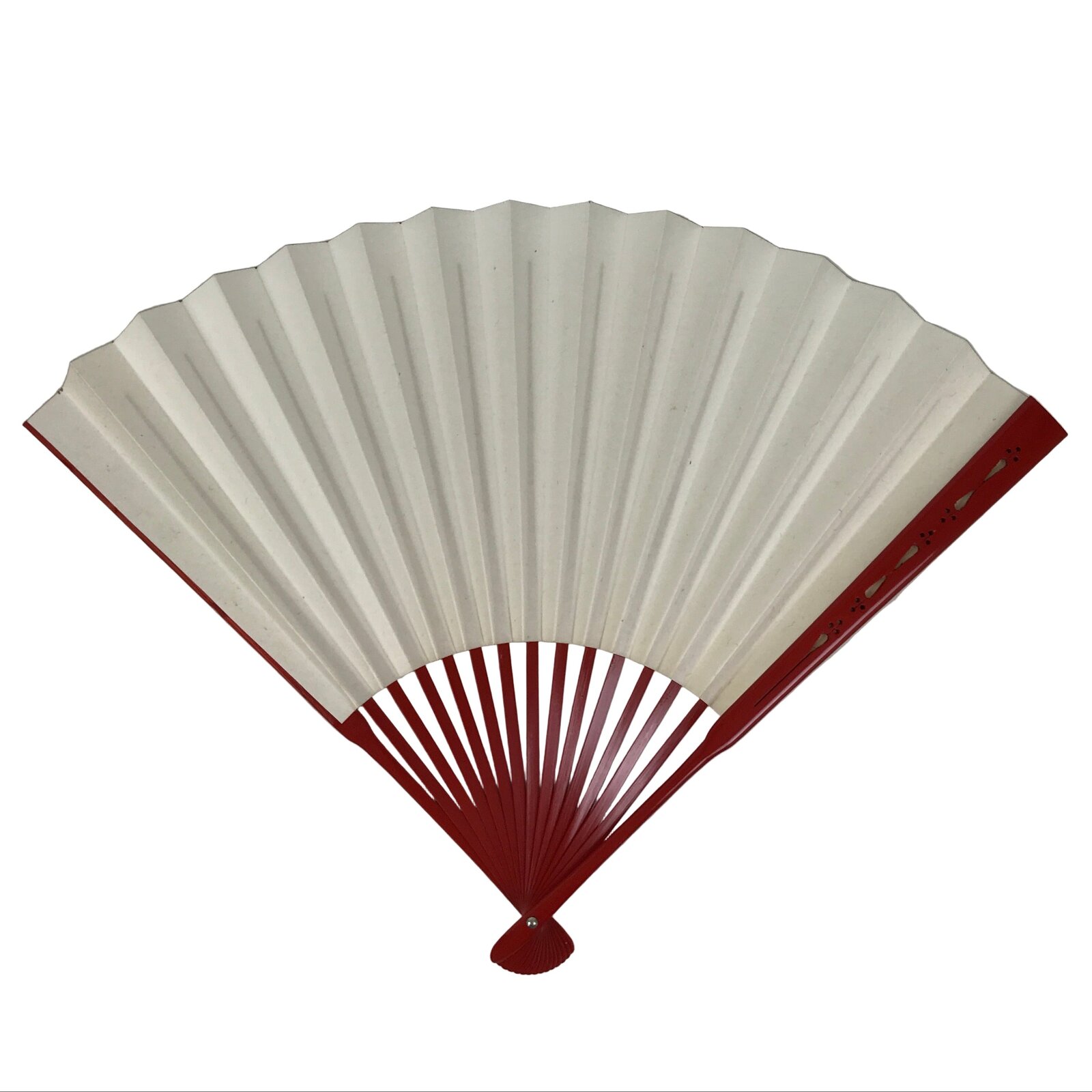 Japanese Paper Folding Fan Sensu Vtg Red Bamboo Frame Simple White Blank 4D946