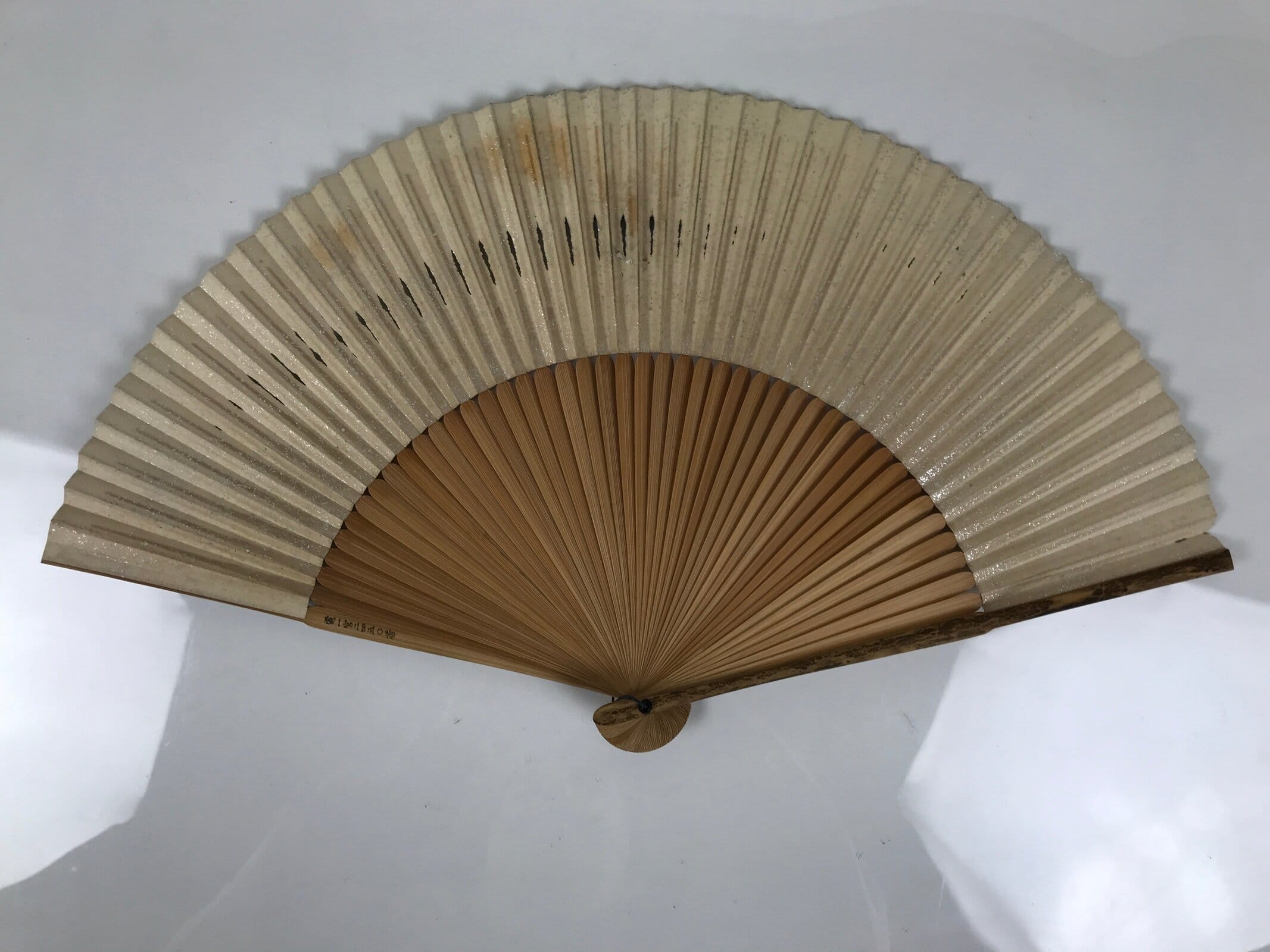 Japanese Paper Folding Fan Vtg Sensu Bamboo Frame Pine Tree Branch Silver 4D982