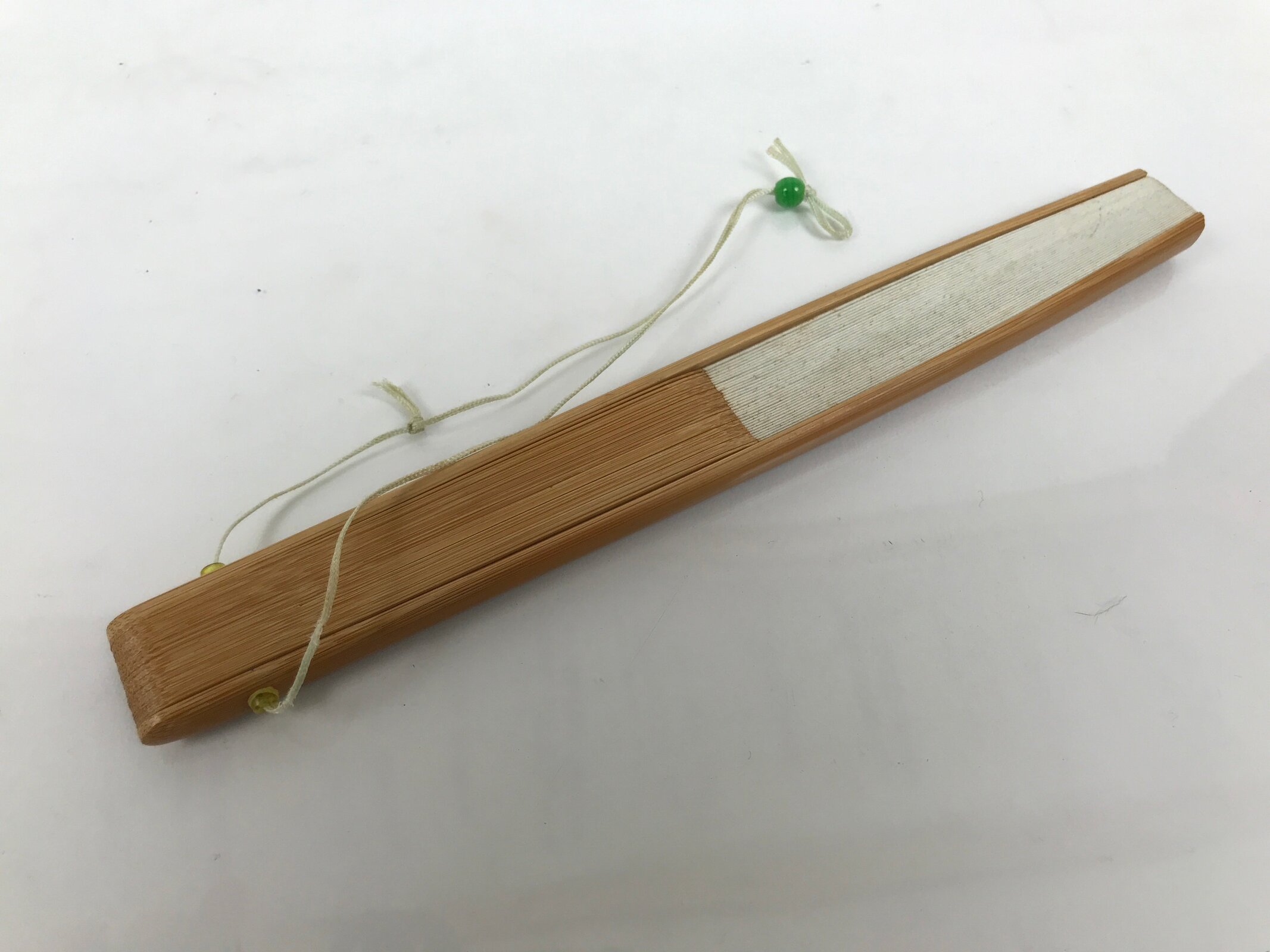 Japanese Paper Folding Fan Vtg Sensu Bamboo Frame River Cherry Blossom 4D981