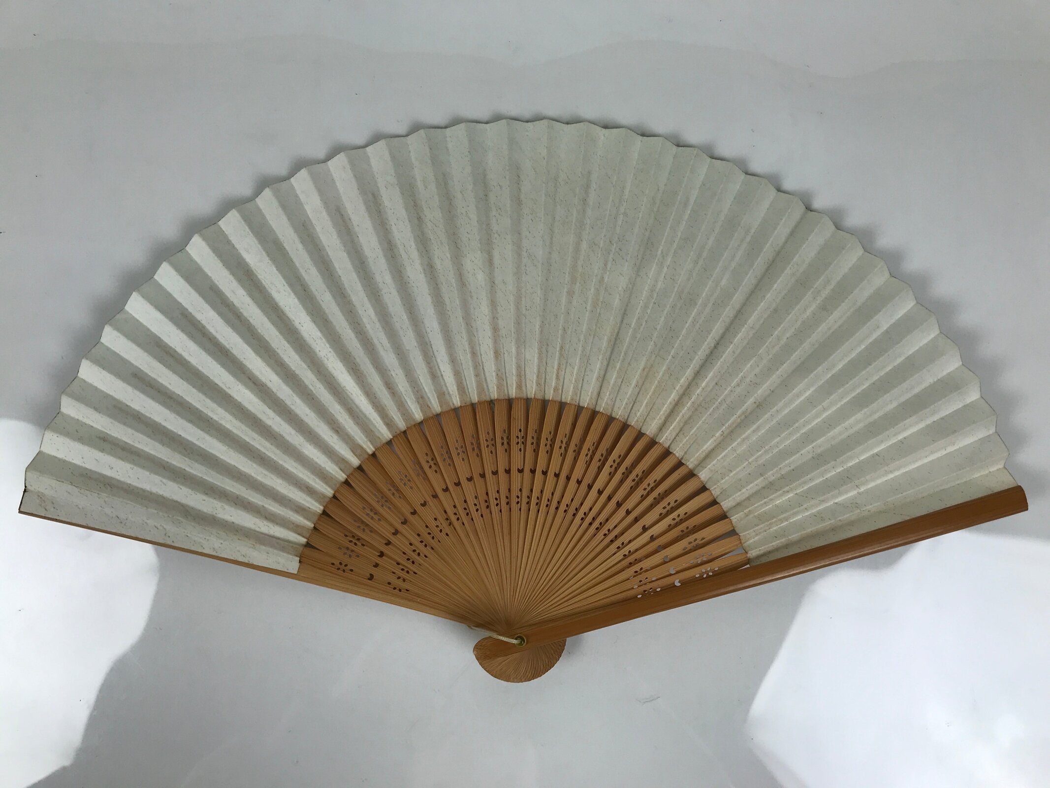 Japanese Paper Folding Fan Vtg Sensu Bamboo Frame River Cherry Blossom 4D981