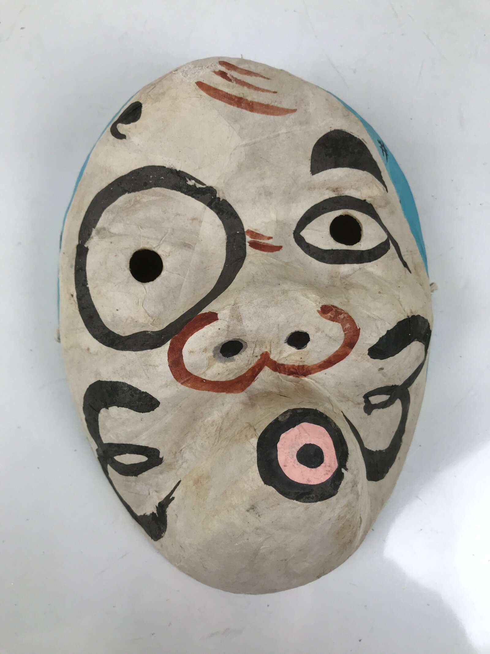 Japanese Paper Mache Noh Mask Hyottoko Vtg Comical Nohmen Kagura Dance OM75