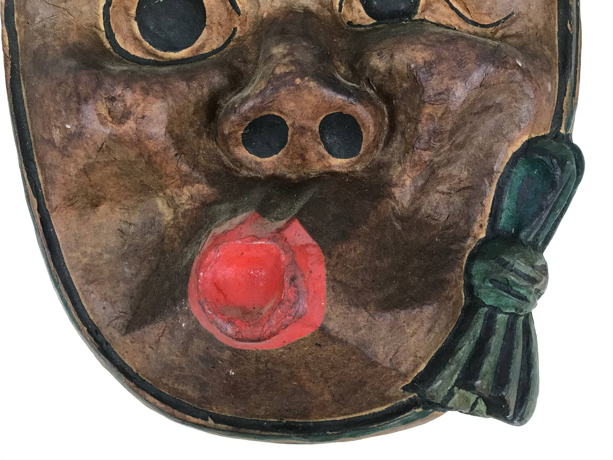 Japanese Paper Mache Noh Mask Hyottoko Vtg Comical Nohmen Kagura Dance OM91