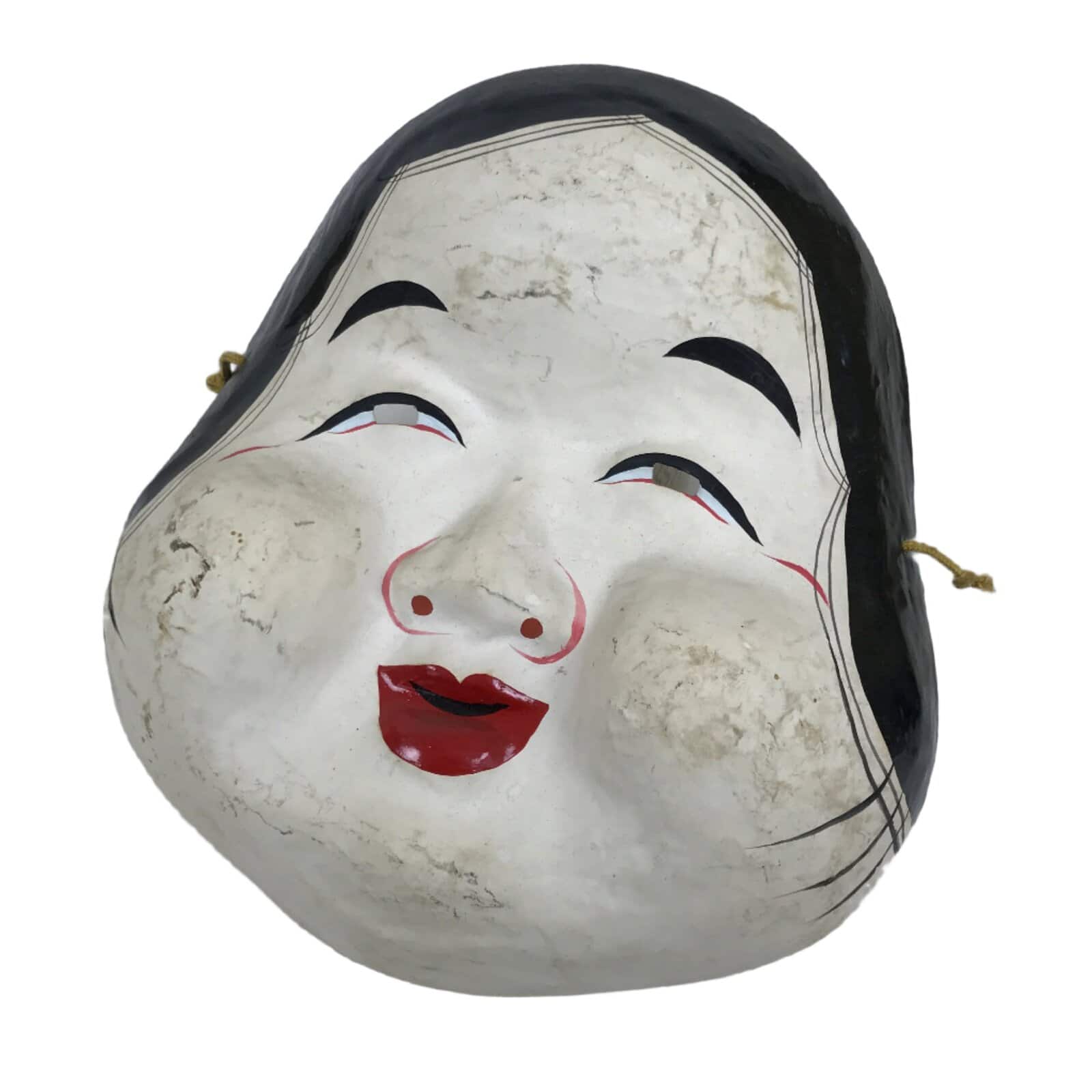 Japanese Paper Mache Noh Mask Okame Vtg Otafuku Smiling Woman Nohmen Kagura OM89