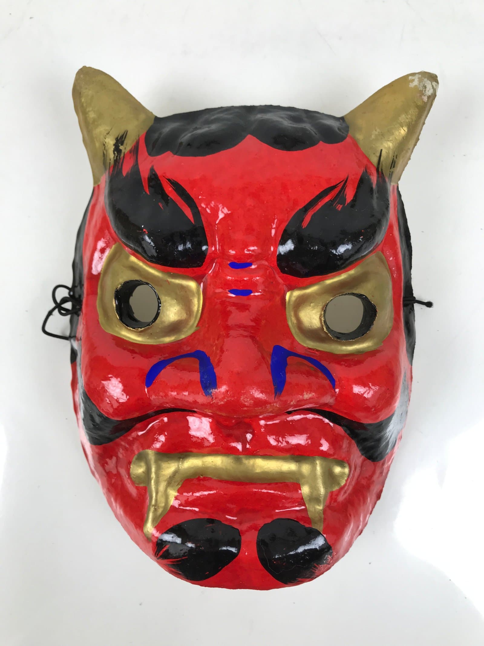 Japanese Paper Mache Oni Noh Mask Vtg Setsubun Ogre Nohmen Kagura Red OM84