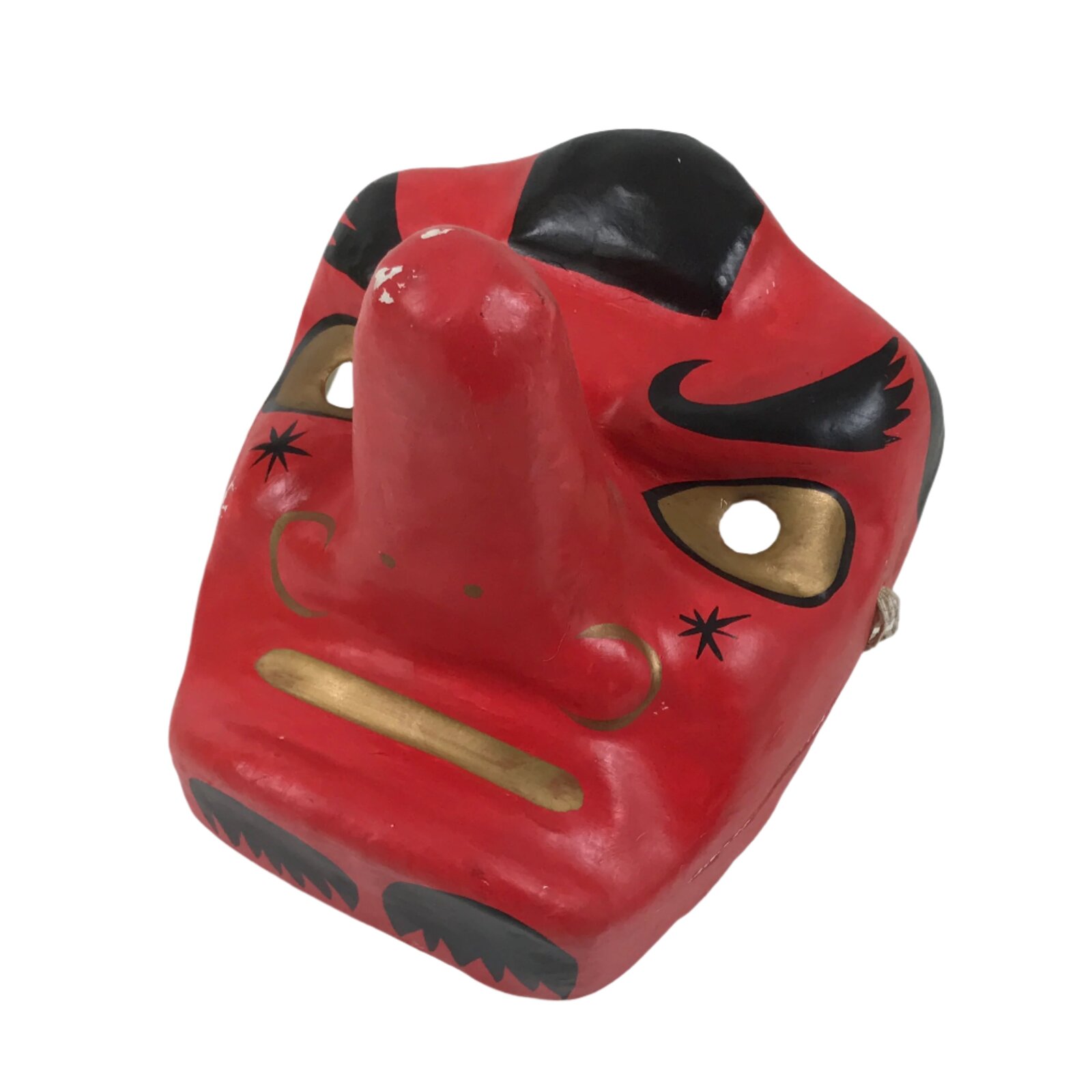 Japanese Paper Mache Tengu Noh Mask Vtg Demon Nohmen Kagura Dance Red OM83