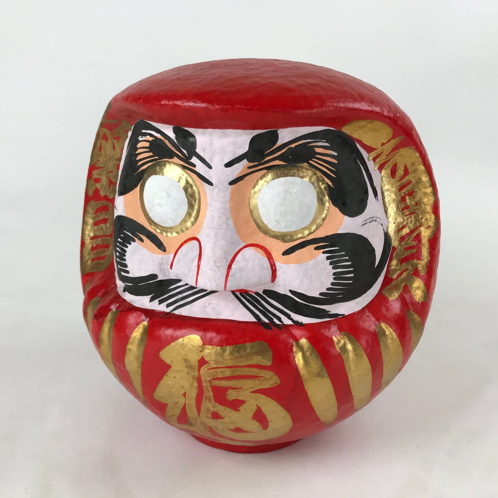 Japanese Papier-Mâché Daruma Statue Vtg Hariko Round Red Lucky Charm BD970