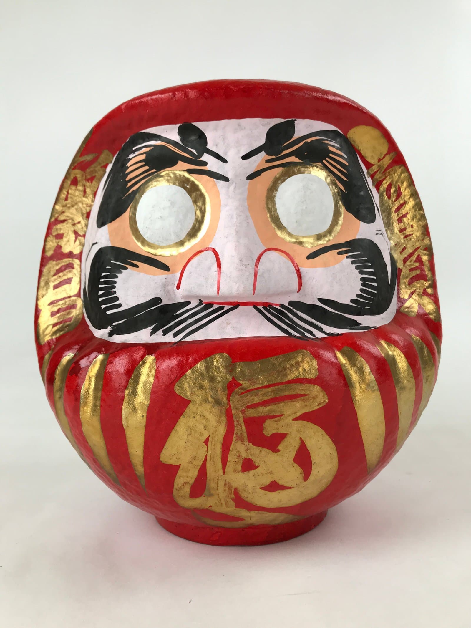 Japanese Papier-Mâché Daruma Statue Vtg Hariko Round Red Lucky Charm BD970