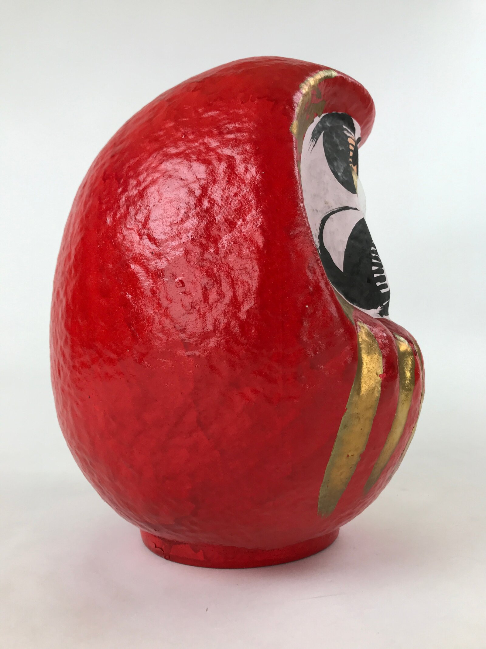 Japanese Papier-Mâché Daruma Statue Vtg Hariko Round Red Lucky Charm BD970