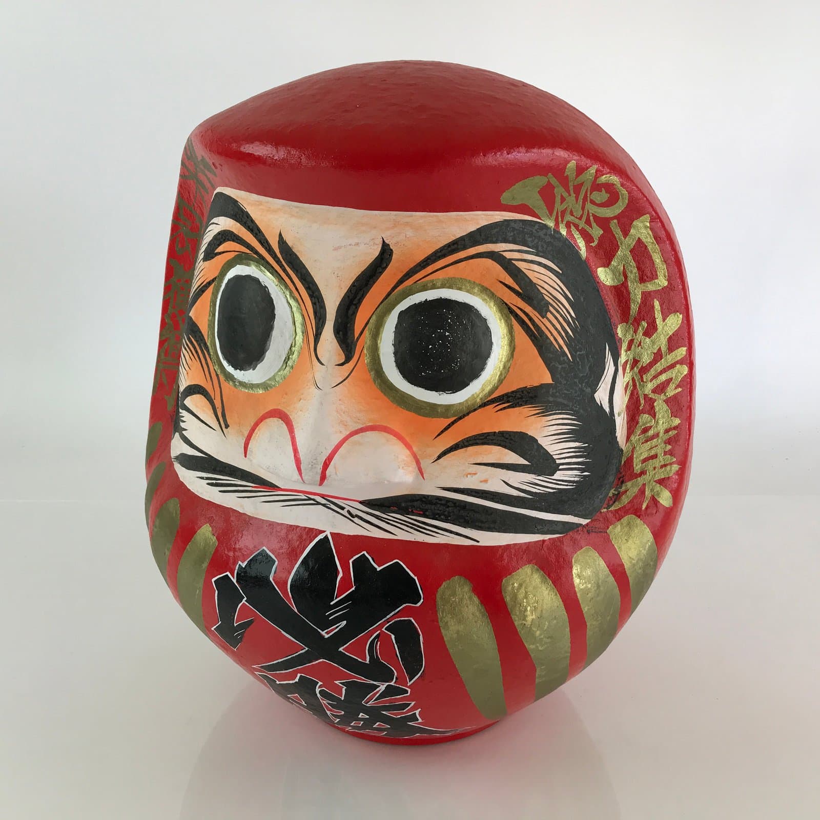 Japanese Papier-Mâché Dharma Figurine Doll Round Daruma Red Lucky Charm BD848