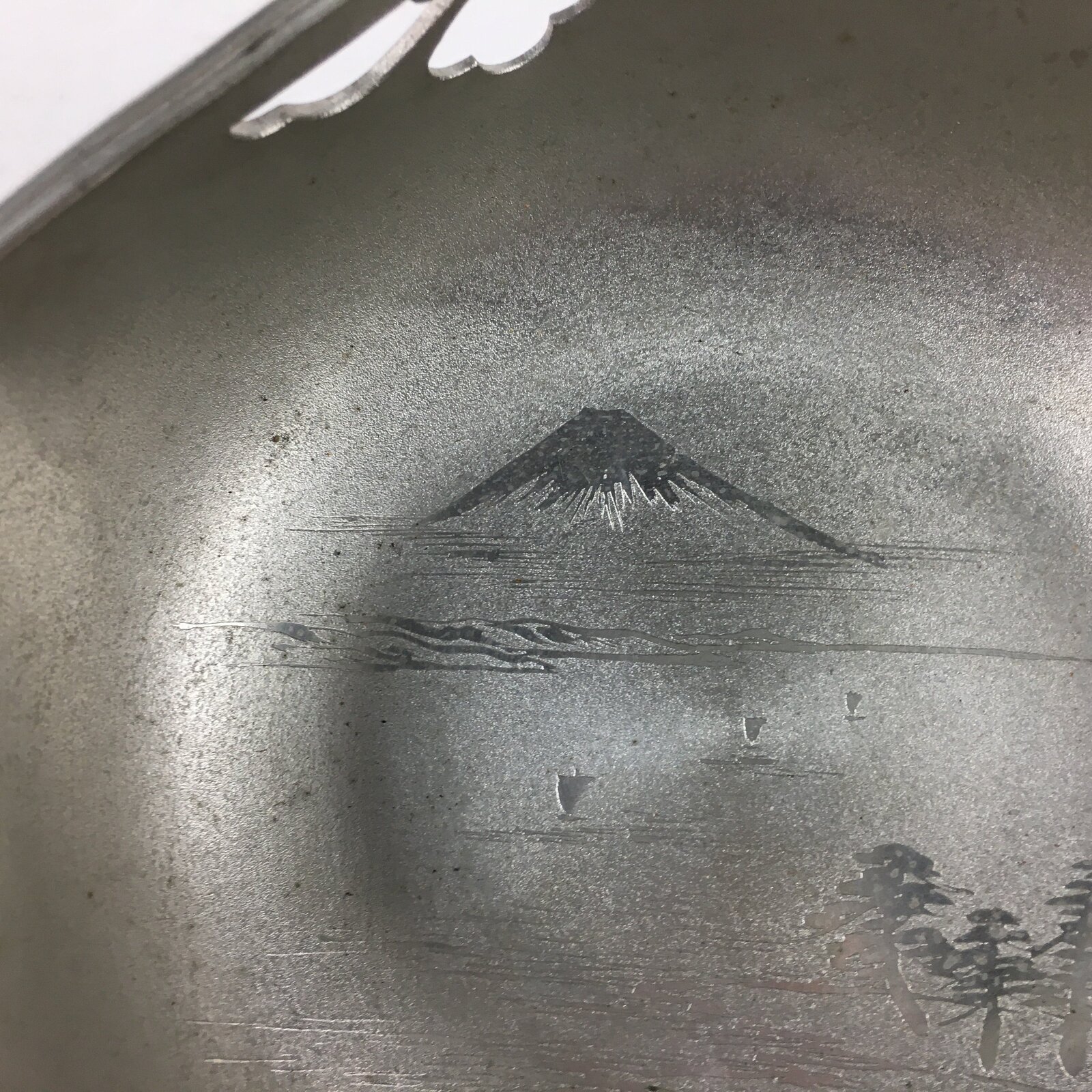 Japanese Pewter Snack Bowl Vtg Kashiki Tea Ceremony Mount Fuji Scenery T90