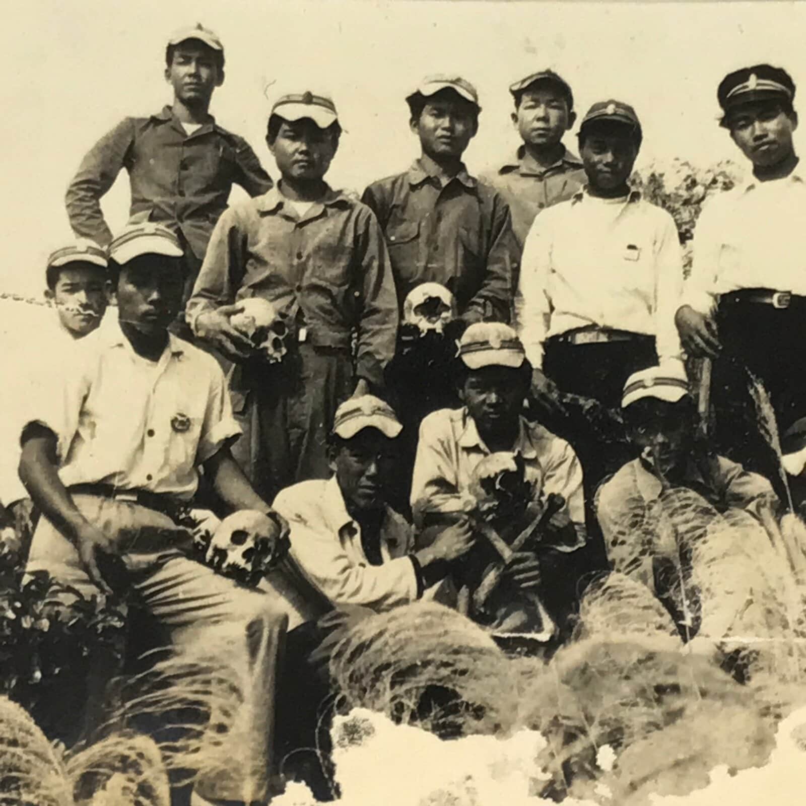 Japanese Photograph WW2 Nanking Teen Boys Manchuria Bones Skull Sepia PH201