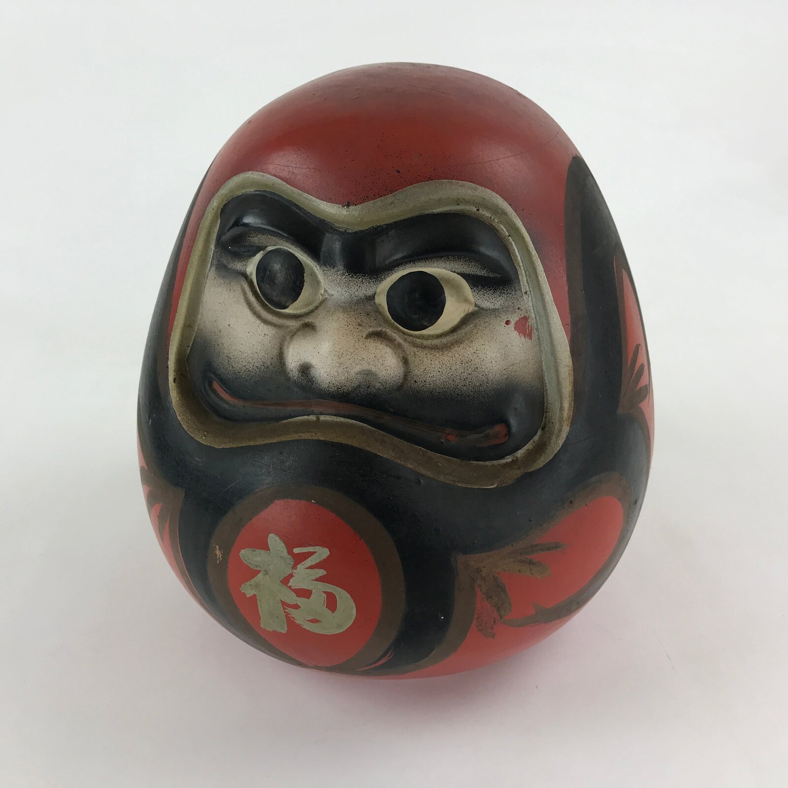 Japanese Plaster Daruma Piggy Bank Saving Box Vtg Figurine Red Auspicious BD912