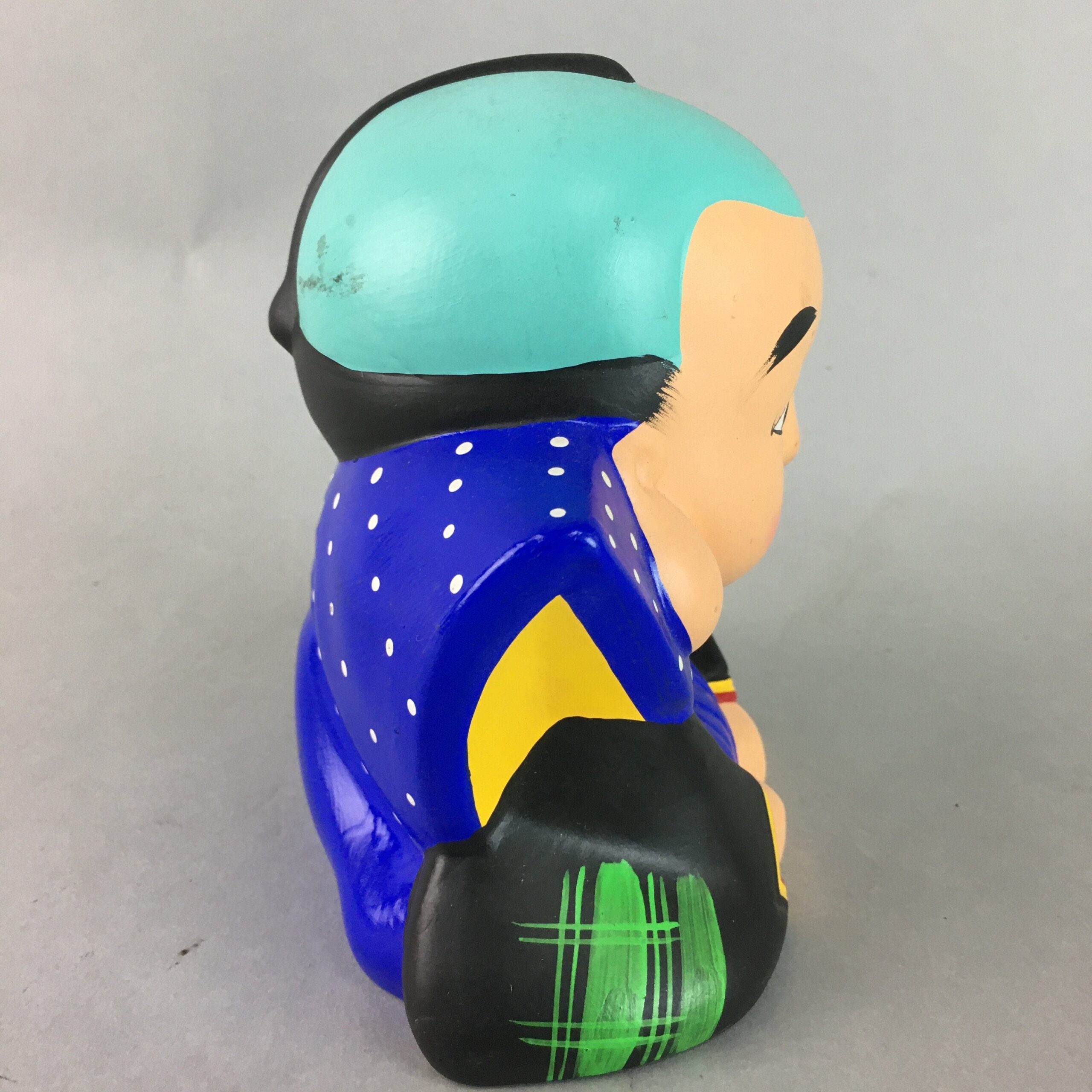 Japanese Plaster Fukusuke Doll Piggy Bank Statue Lucky Charm Vtg Okimono BD534