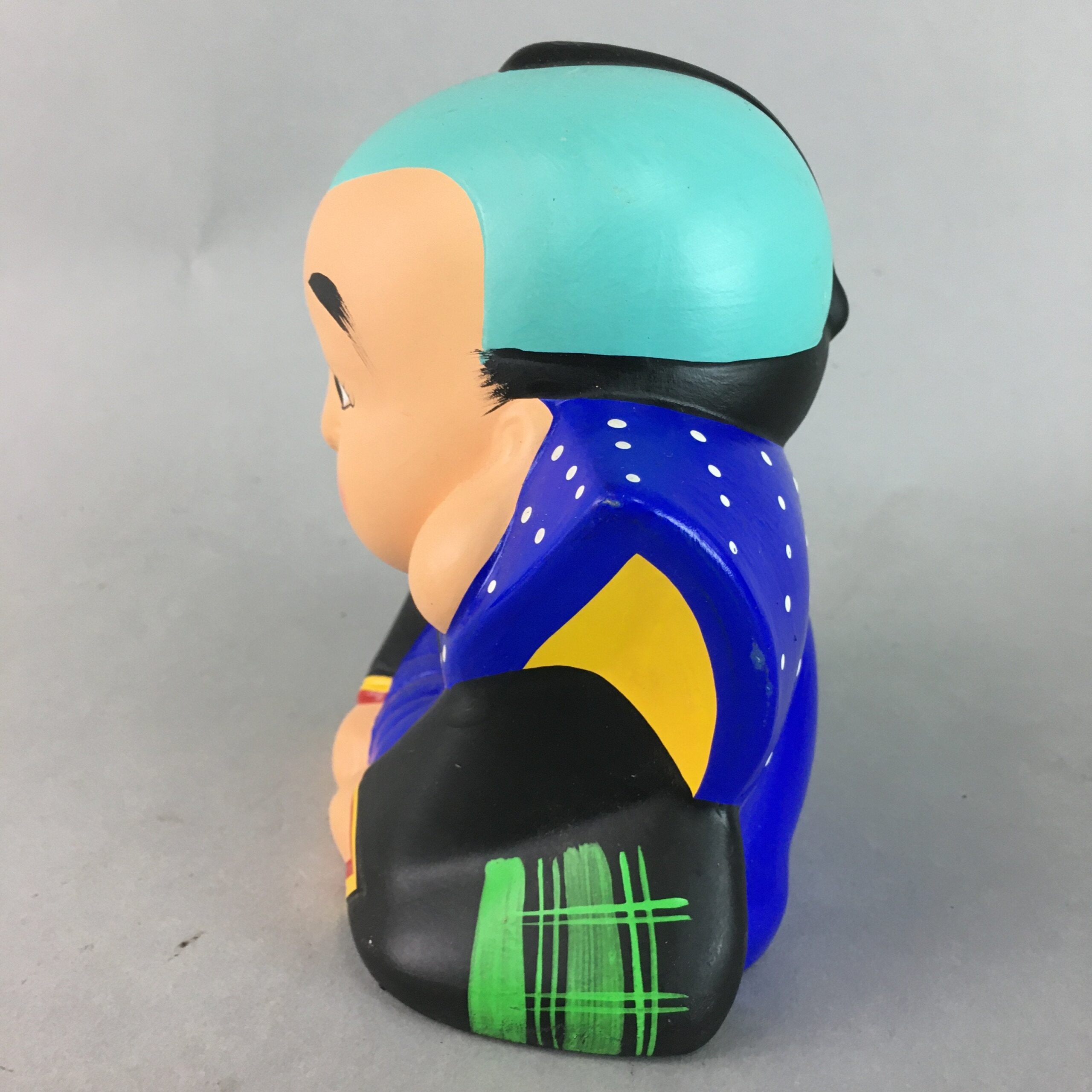 Japanese Plaster Fukusuke Doll Piggy Bank Statue Lucky Charm Vtg Okimono BD534