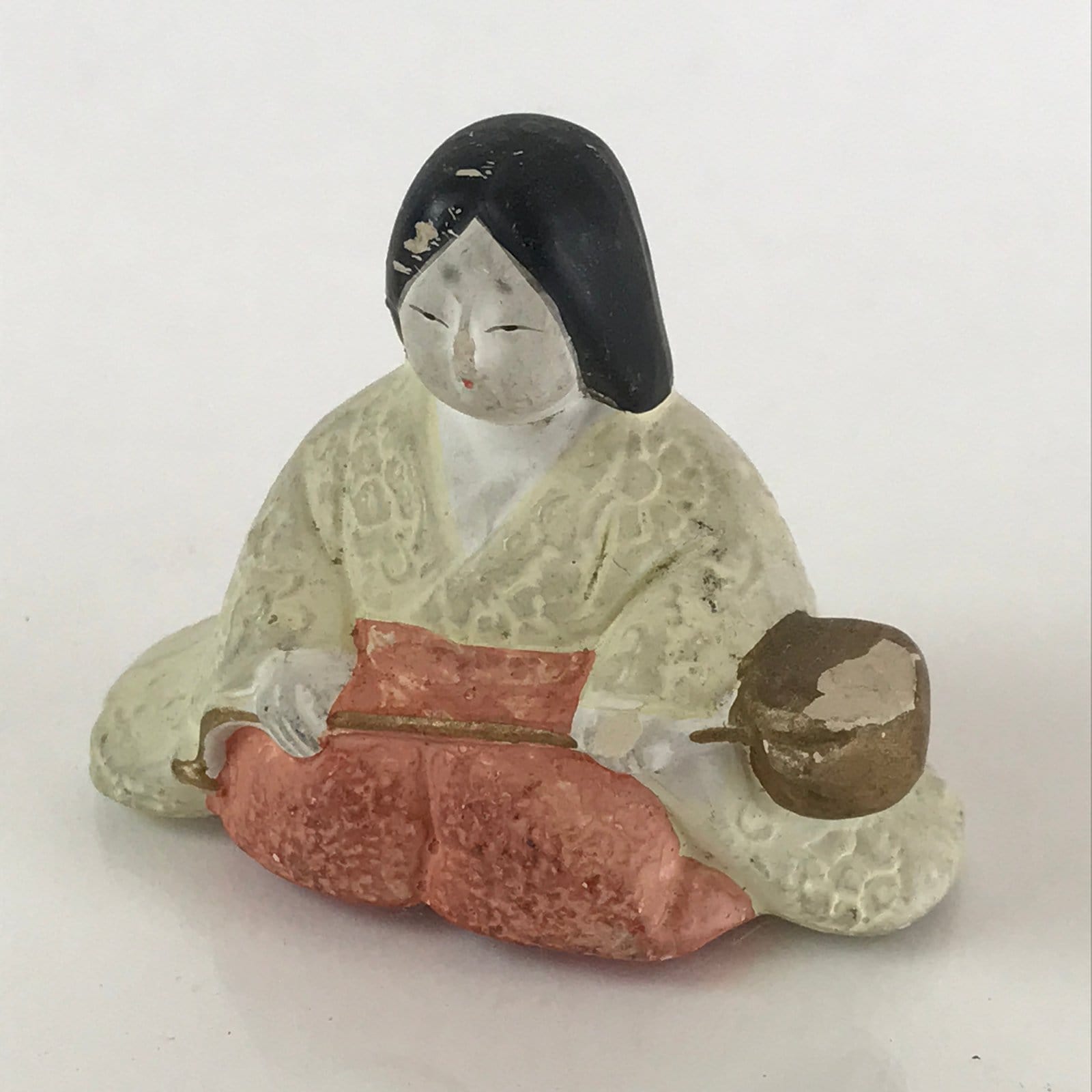 Japanese Plaster Hina Doll Vtg Sannin Kanjo Girl's Day Festival ID458