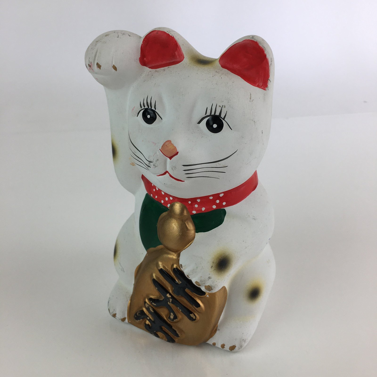 Japanese Plaster doll Cat Piggy Bank Vtg Manekineko Money Box Good Luck BD822