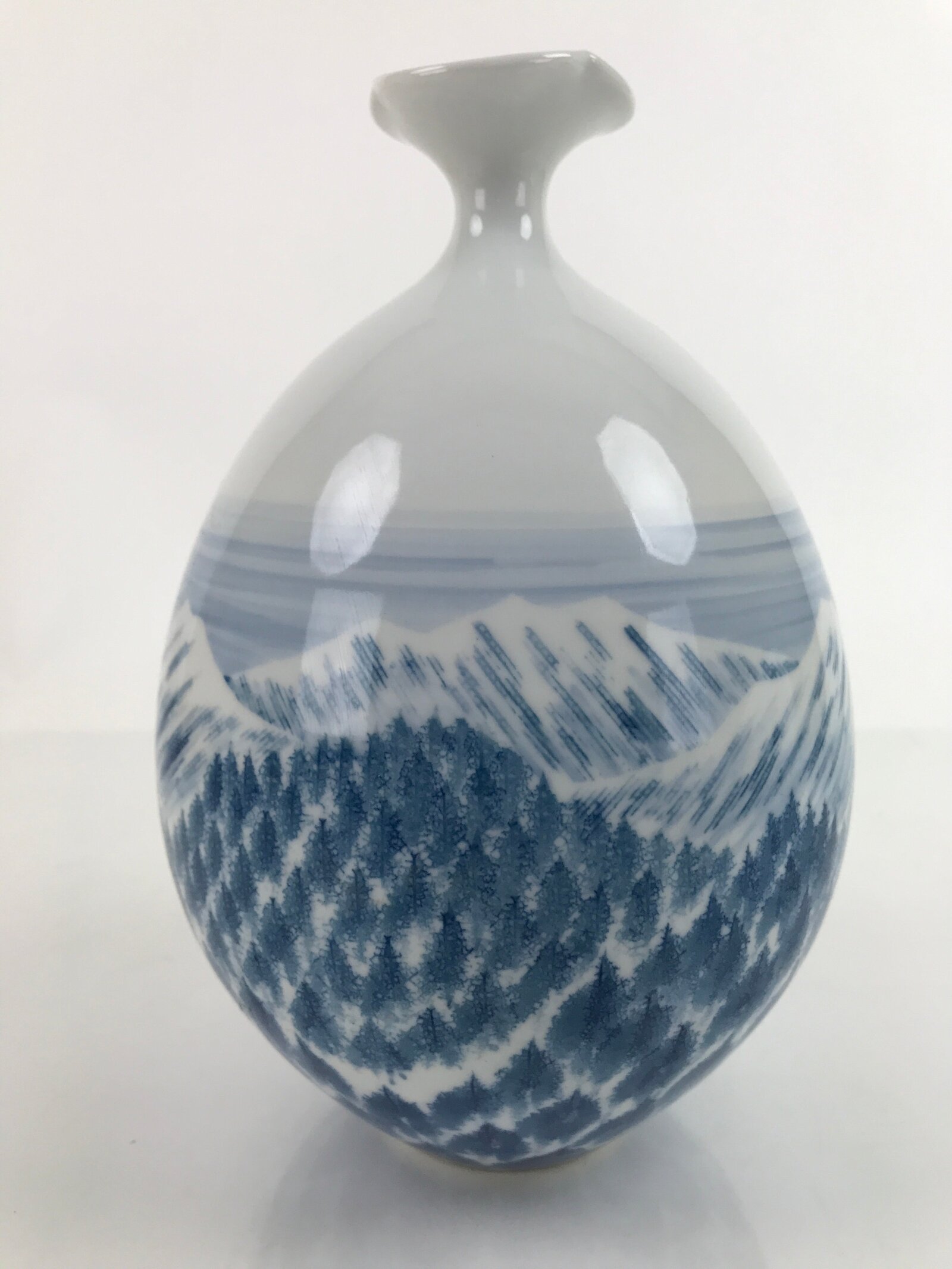 Japanese Porcelain Arita Ware Flower Vase Vtg Shumei Fujii Mountain Trees PX727