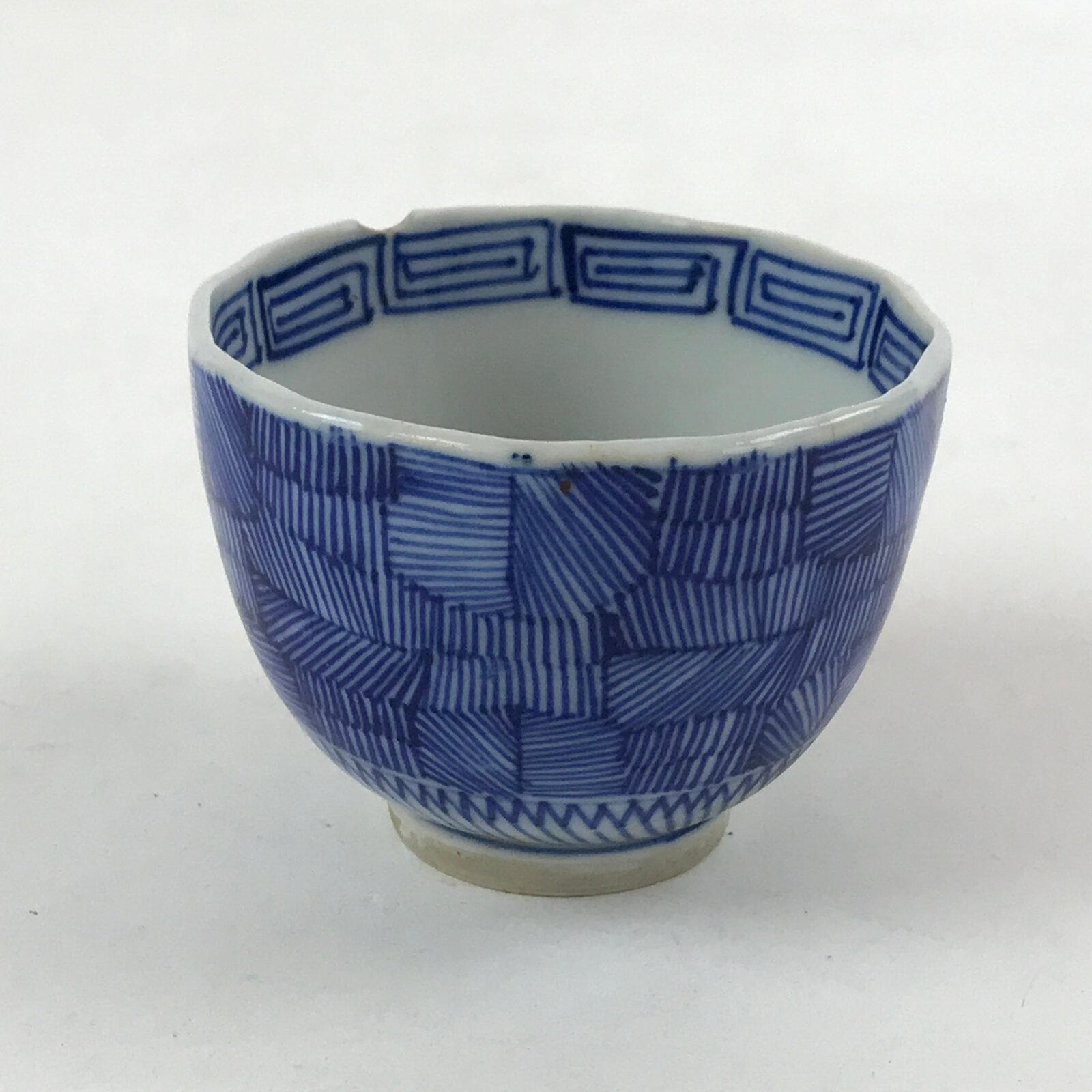 Japanese Porcelain Arita Ware Sometsuke Teacup Vtg Yunomi Blue Line Sencha TC394