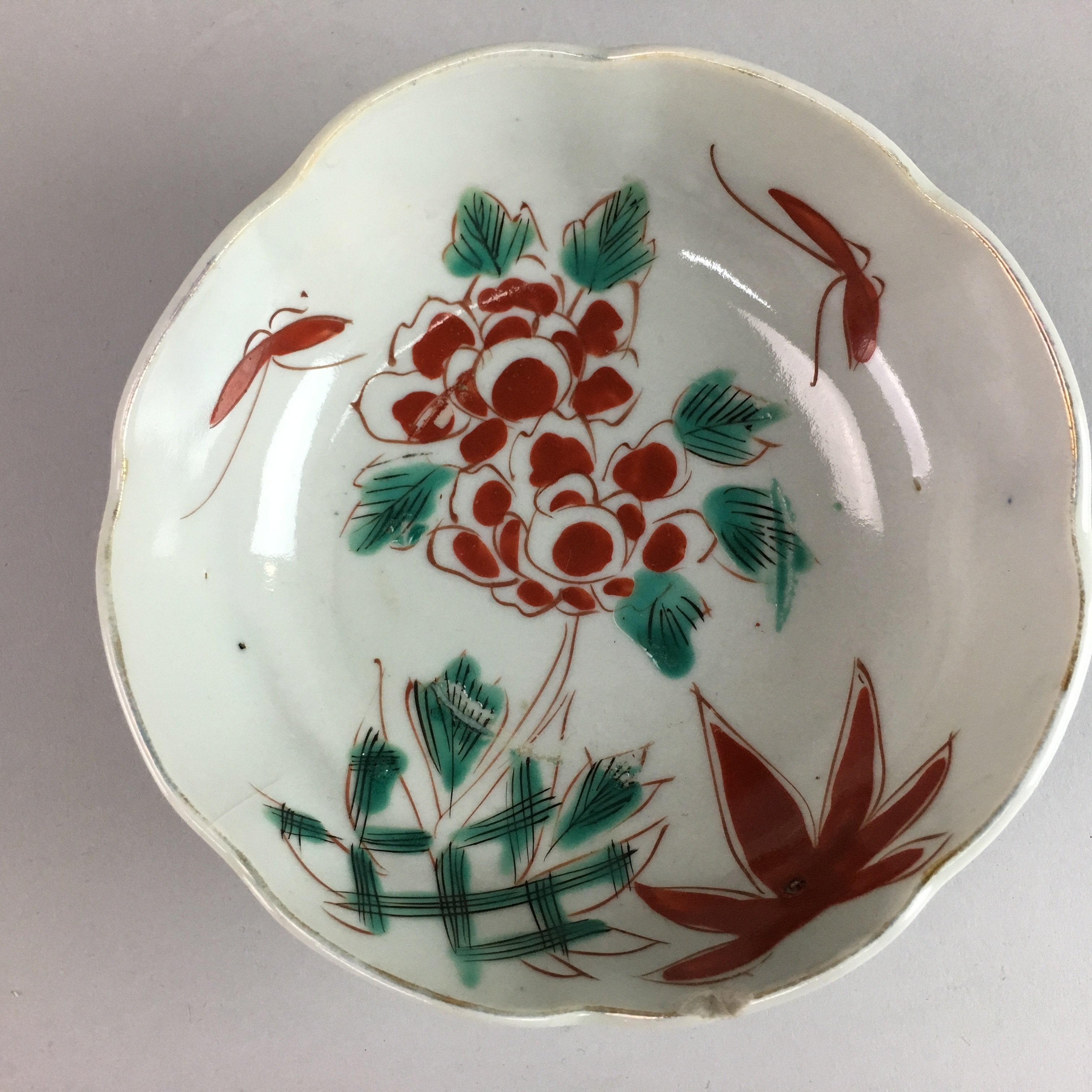 Japanese Porcelain Bowl Vtg Kobachi C1930 Floral Butterfly Design PT418