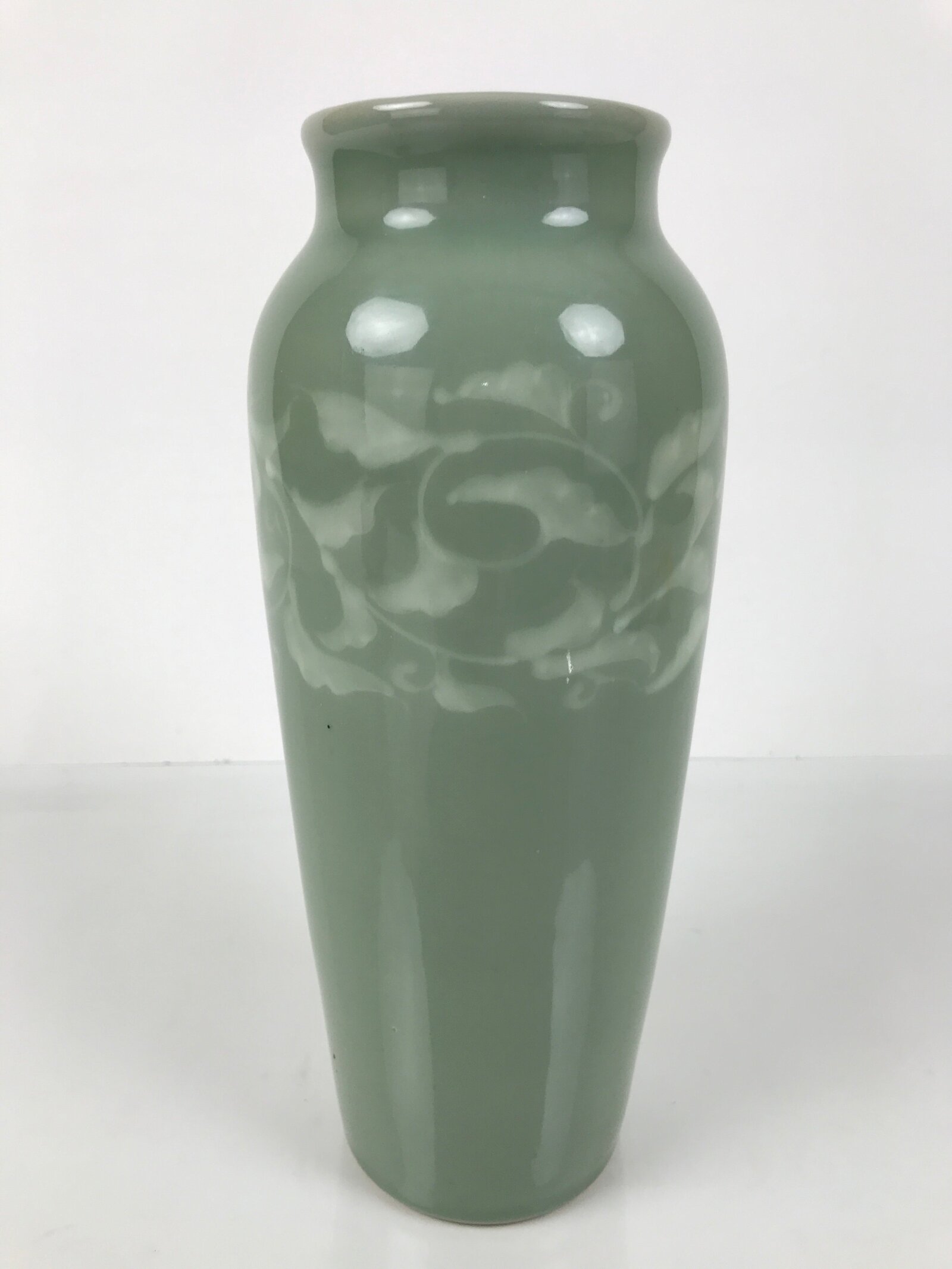 Japanese Porcelain Celadon Flower Vase Vtg Ikebana Kabin Green Leaf Seiji FK213