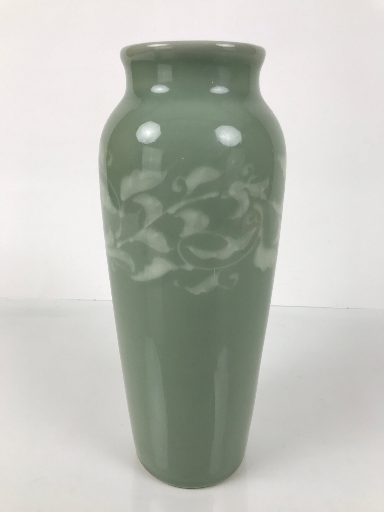 Japanese Porcelain Celadon Flower Vase Vtg Ikebana Kabin Green Leaf Seiji FK213