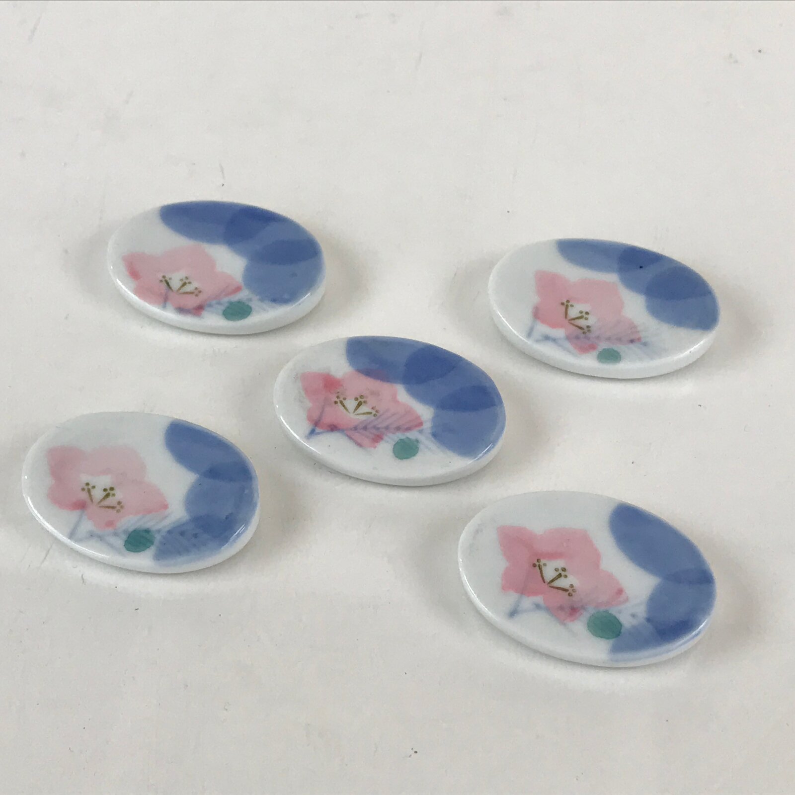 Japanese Porcelain Chopstick Rest Holder 5pc Set Vtg Bellflower Hashioki CR268