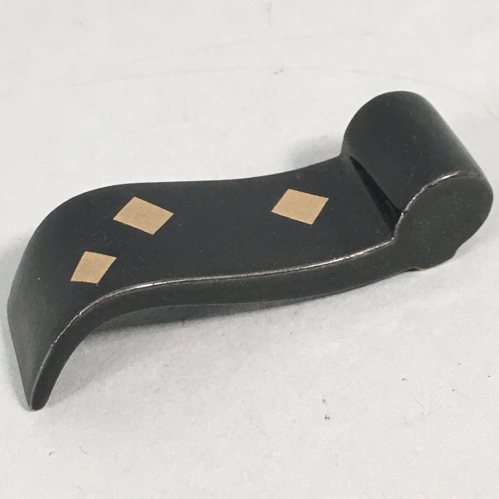 Japanese Porcelain Chopstick Rest Holder Vtg Black Gold Square Scroll CR195