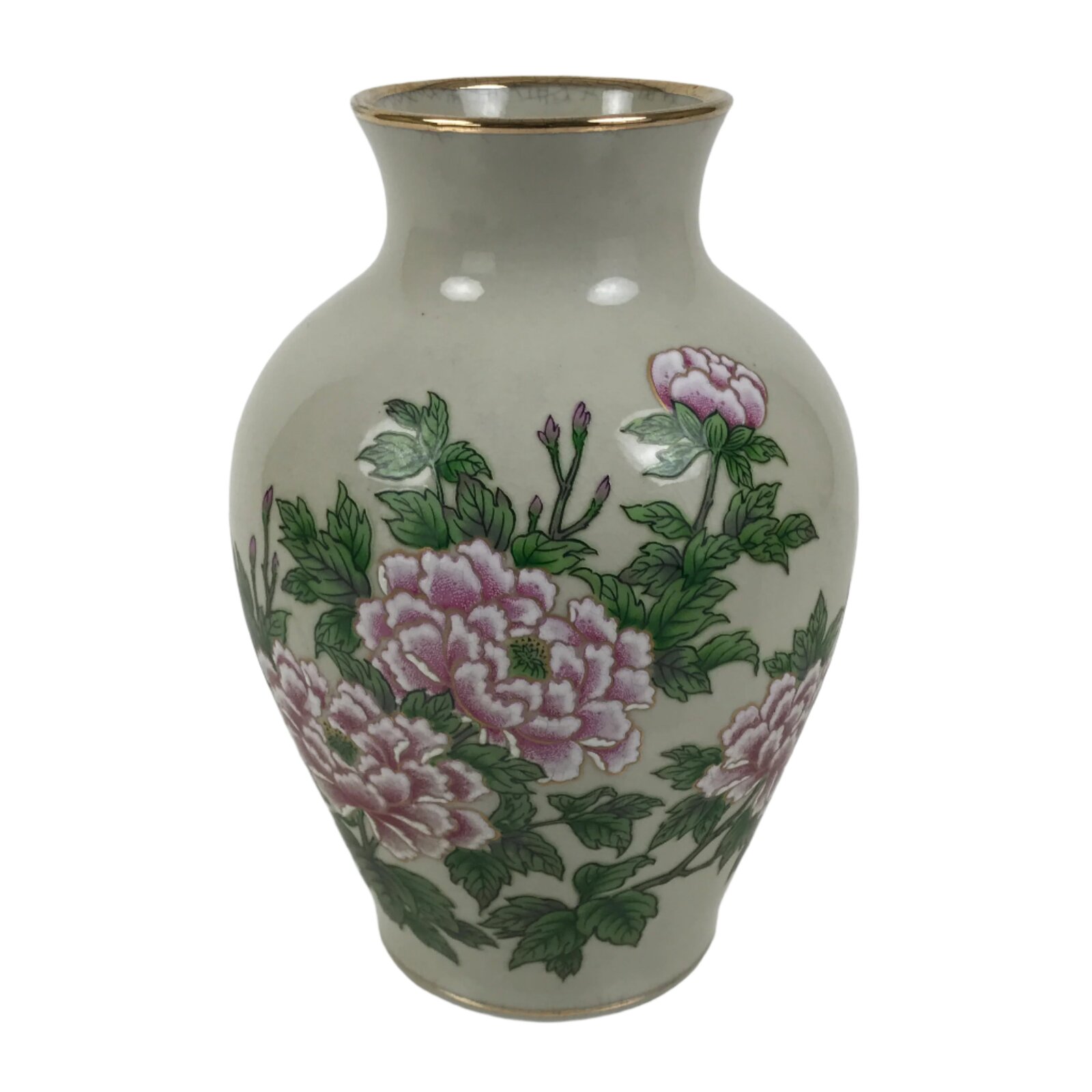 Japanese Porcelain Flower Vase Ikebana Kabin Peony White Red Hand-Painted FK182