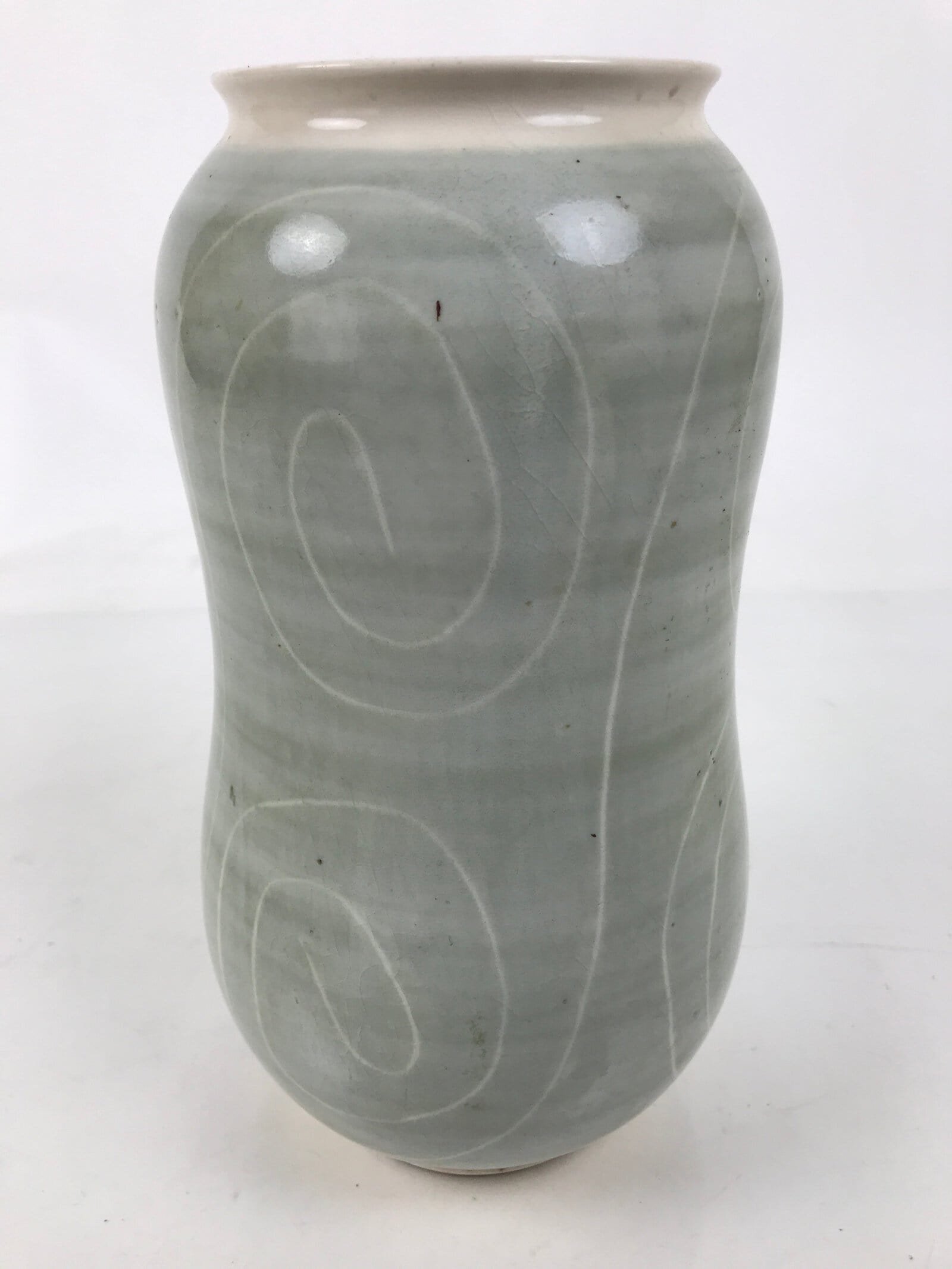 Japanese Porcelain Flower Vase Ikebana Kabin Vtg Swirl Gourd Light Gray FK183