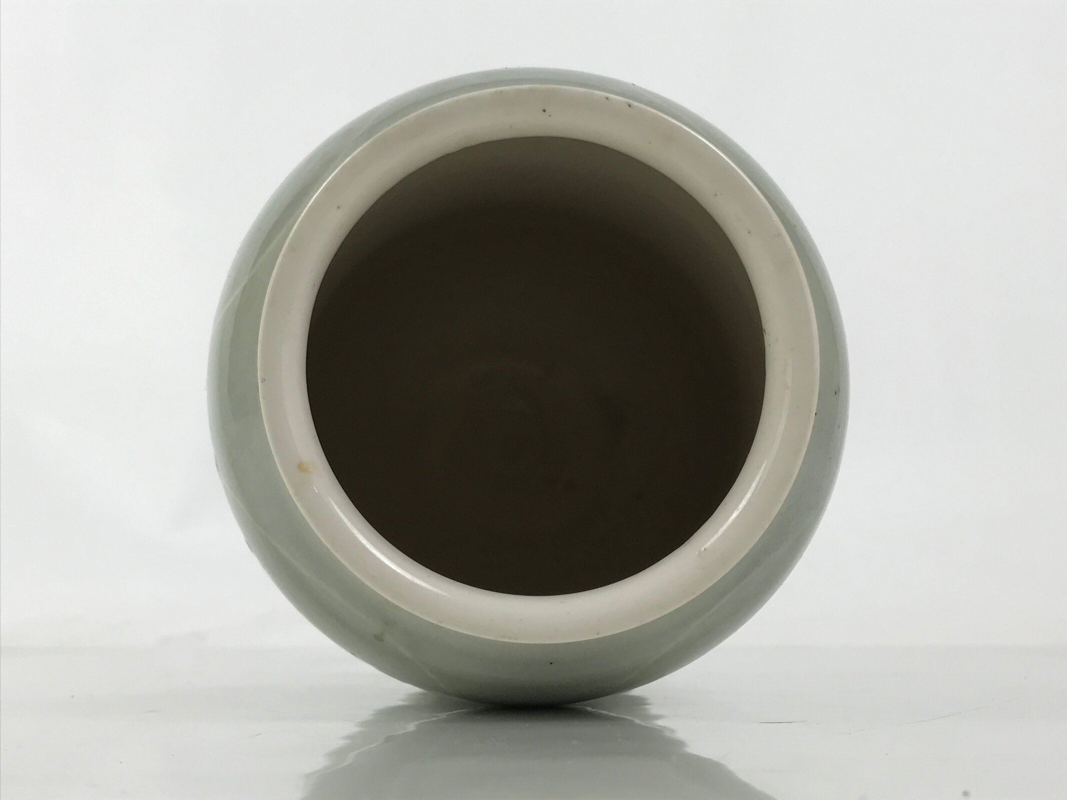 Japanese Porcelain Flower Vase Ikebana Kabin Vtg Swirl Gourd Light Gray FK183