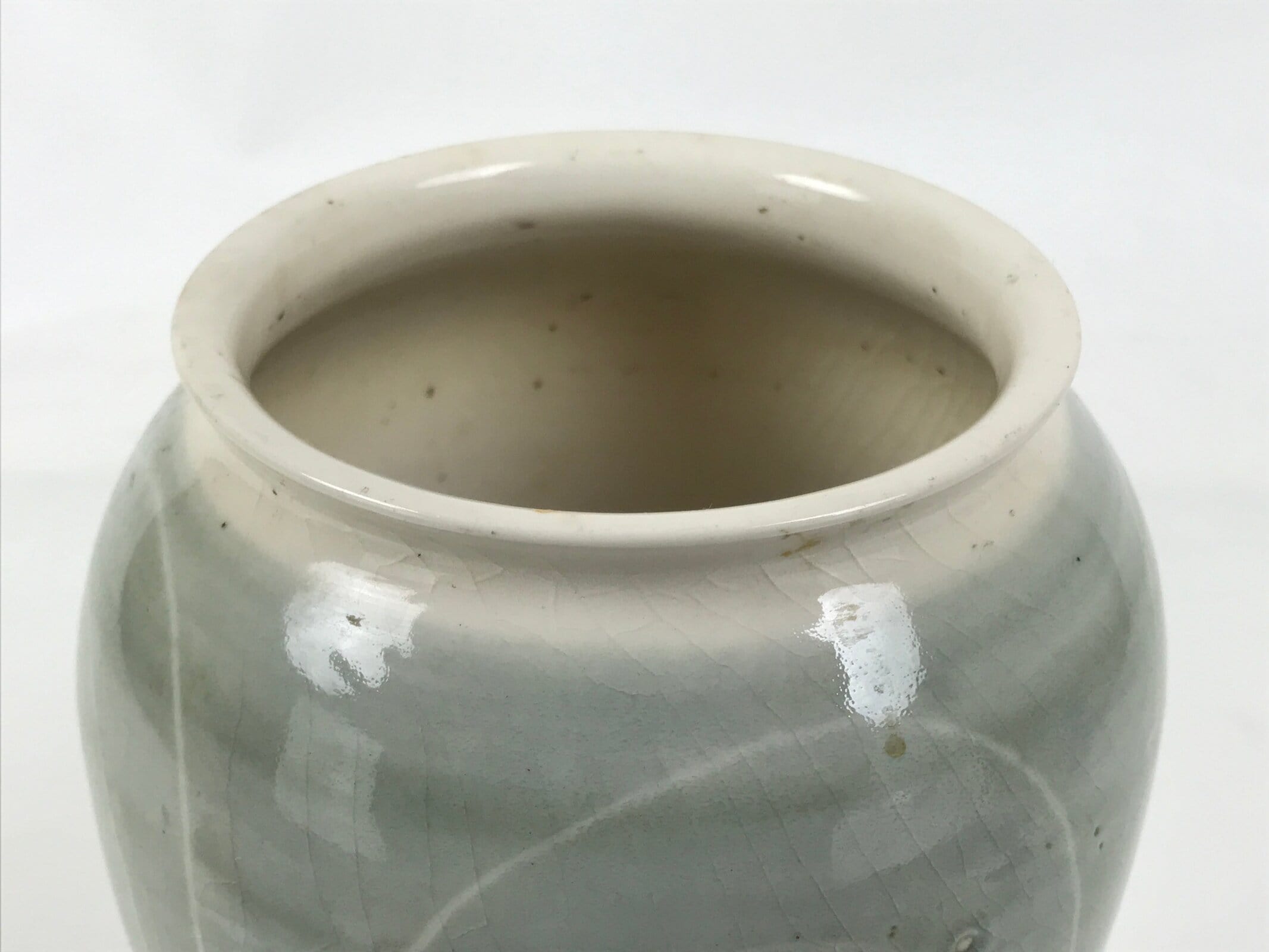 Japanese Porcelain Flower Vase Ikebana Kabin Vtg Swirl Gourd Light Gray FK183