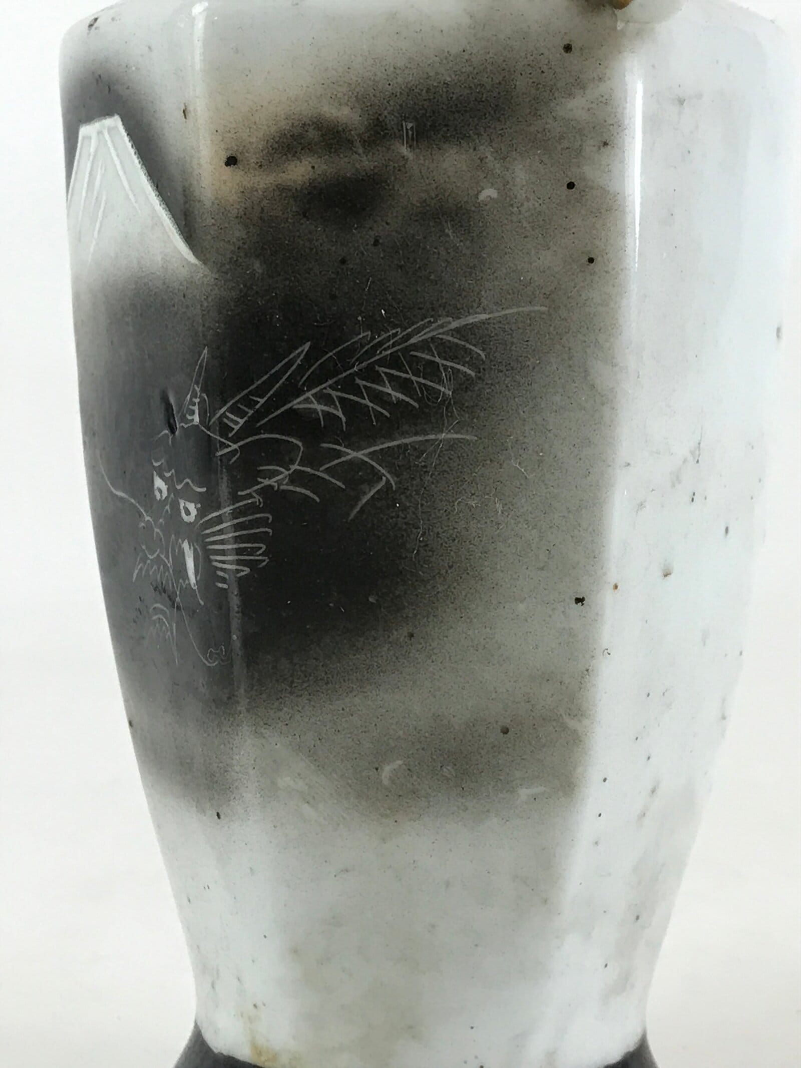 Japanese Porcelain Flower Vase Kabin Vtg Mt. Fuji Dragon Ikebana Arrangement FK3