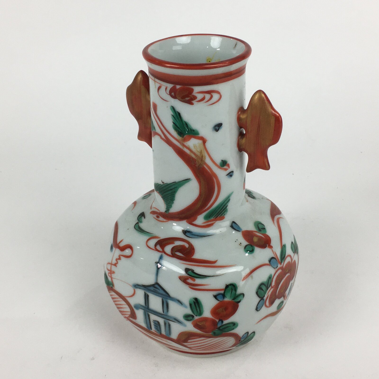 Japanese Porcelain Flower Vase Mino ware Vtg Akae Kabin Ikebana Arrangement FV94