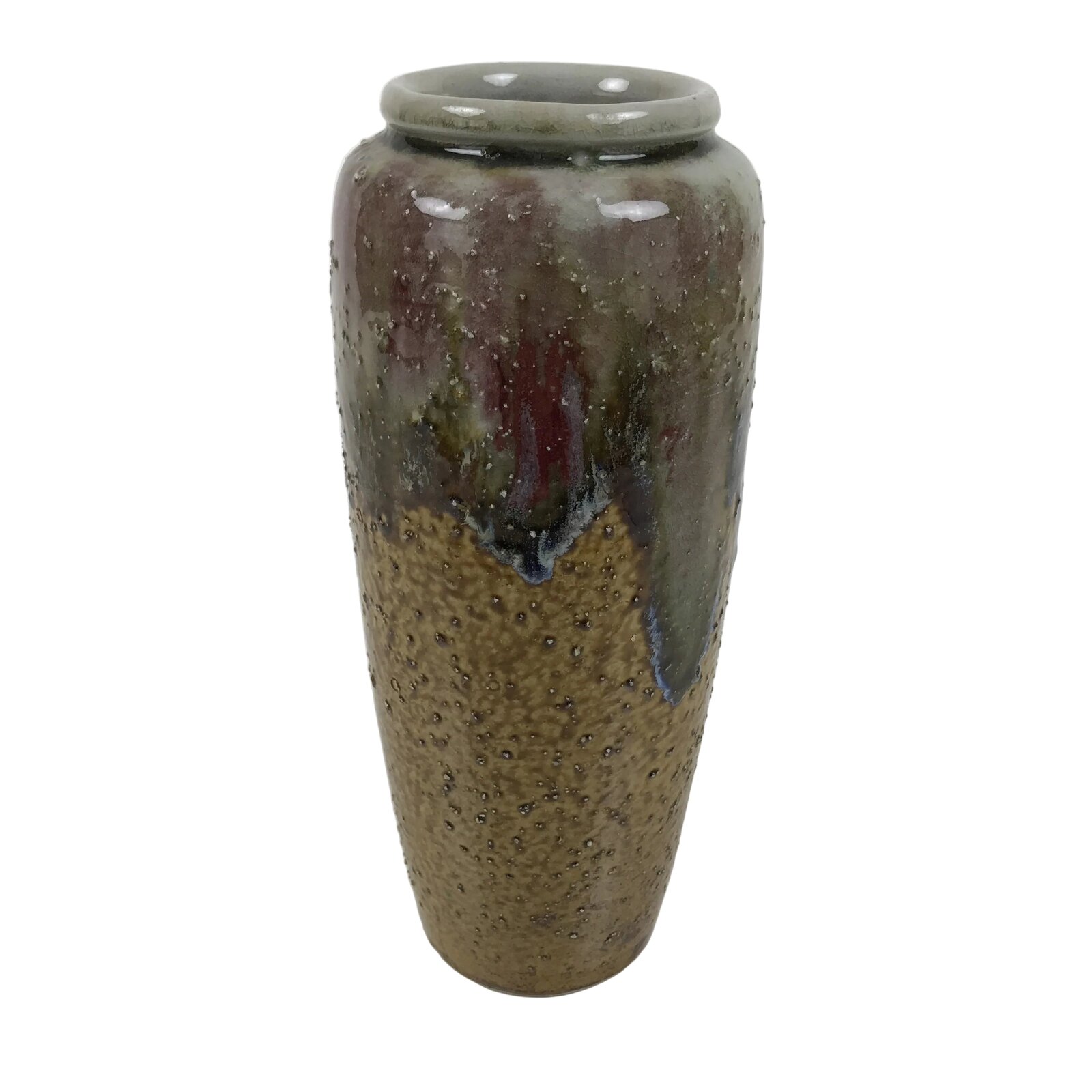 Japanese Porcelain Flower Vase Vtg Ikebana Kabin Brown Gray Ash Glaze FK223