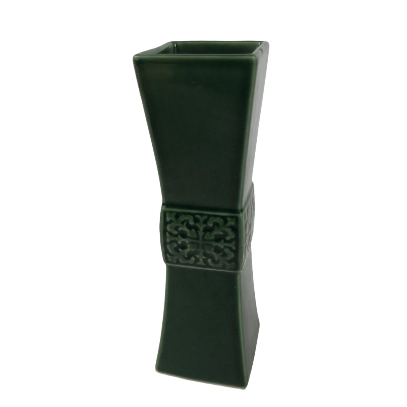 Japanese Porcelain Flower Vase Vtg Ikebana Kabin Green Square Crest Slim FK178