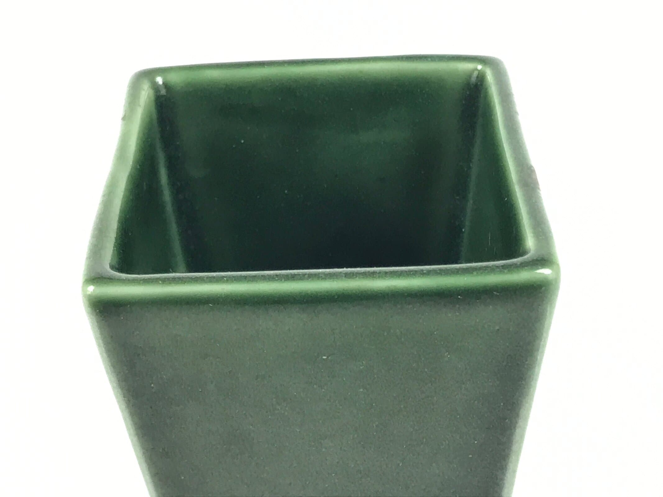 Japanese Porcelain Flower Vase Vtg Ikebana Kabin Green Square Crest Slim FK178