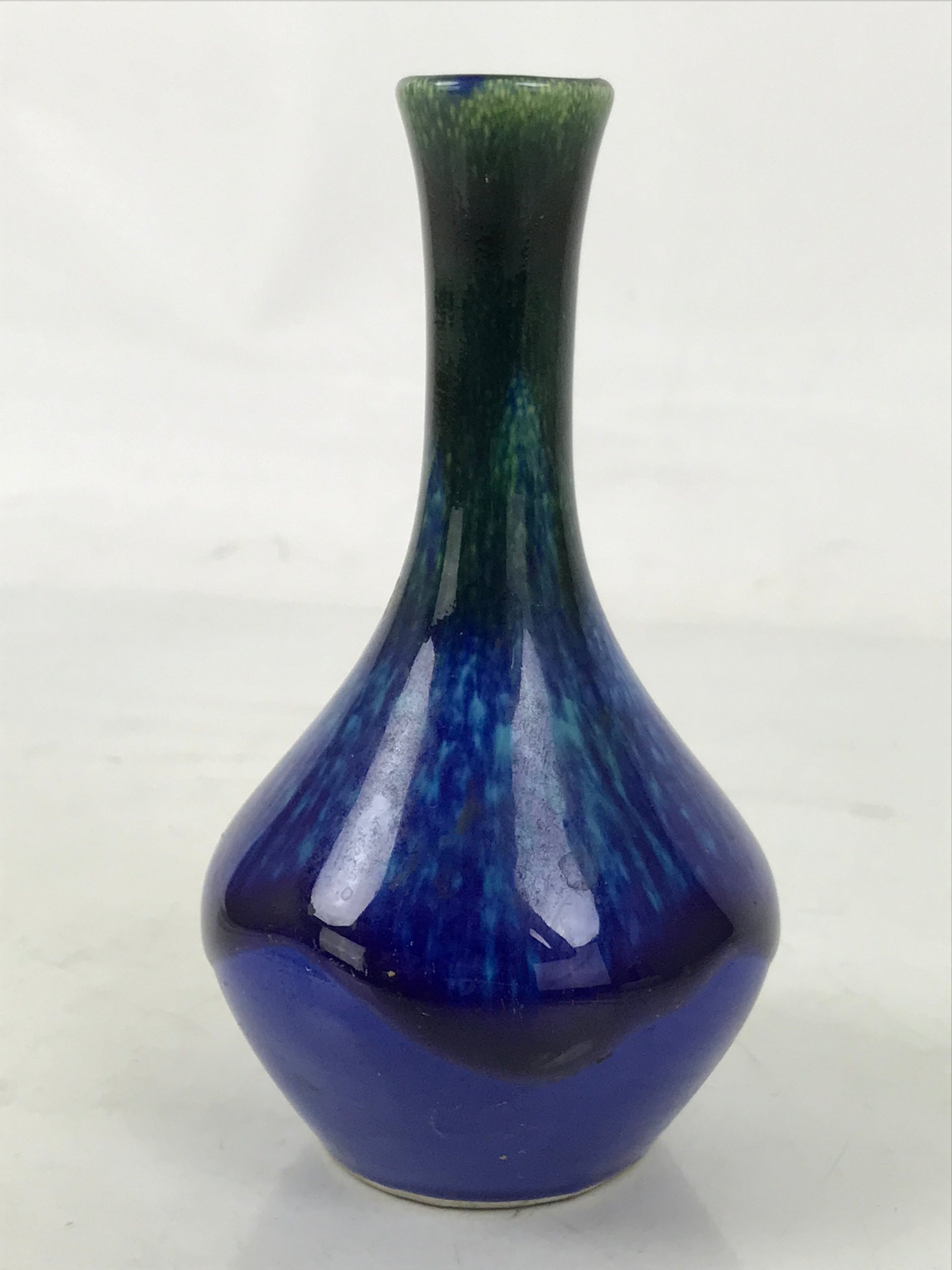 Japanese Porcelain Flower Vase Vtg Kabin Blue Yellow Long Crane Neck FK201